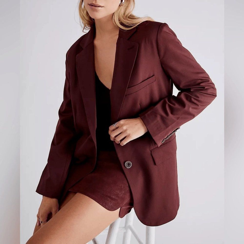 Free People New Free People Oversized Jay Bitter Chocolate Blazer Size Size M / US 6-8 / IT 42-44 - 1 Thumbnail