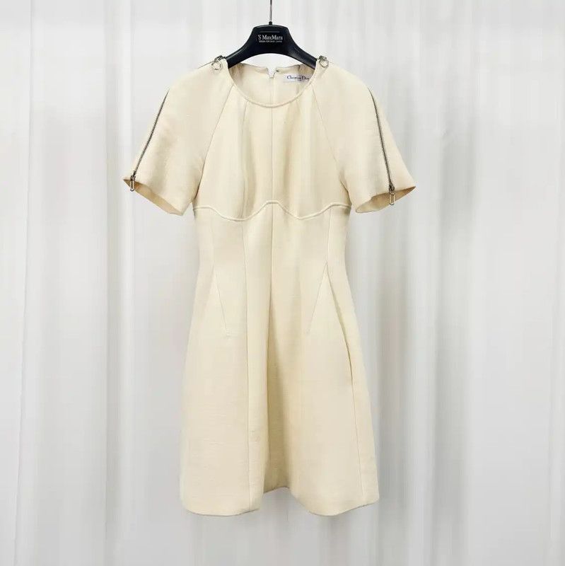 Dior Dior Cream Wool Logo Short Sleeve Dress 0089 Size XS / US 0-2 / IT 36-38 - 1 Thumbnail