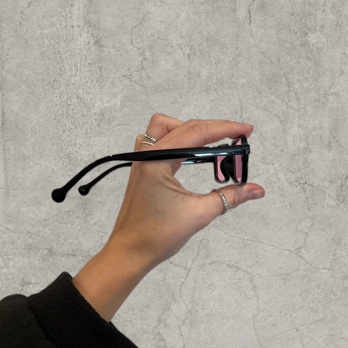 Japanese Brand UV400 square sunglasses in black with pink lens. One size. Size ONE SIZE - 3 Thumbnail
