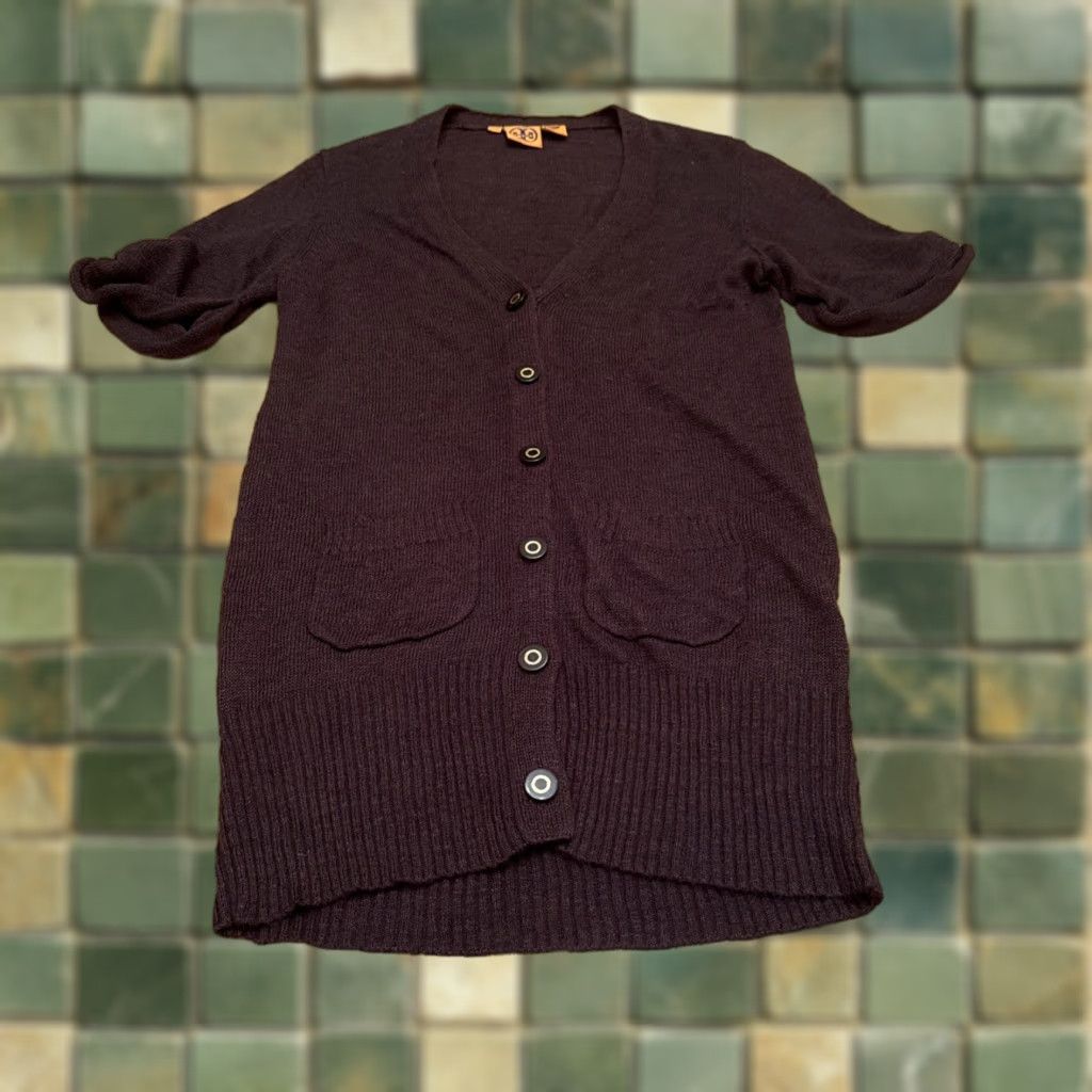 Tory Burch VINTAGE Tory Burch Cardigan Med Button Up V Neck Brown Linen Viscose Pockets Boho Long Size M / US 6-8 / IT 42-44 - 1 Thumbnail