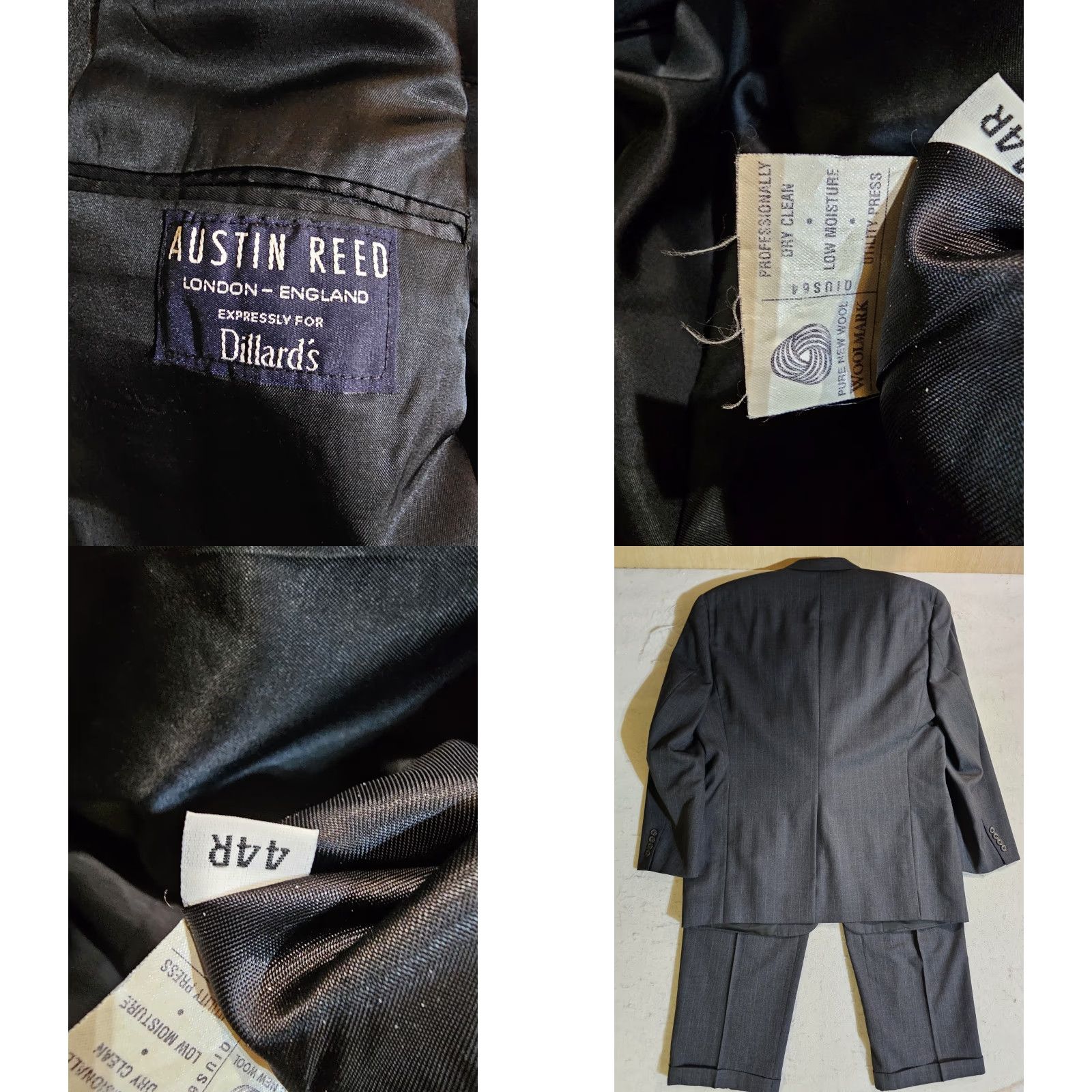 Austin Reed VINTAGE Austin Reed Signature 2 Pc Suit 100% Wool Grey Pin Striped Men's 44R 34x30 Size 44R - 8 Thumbnail
