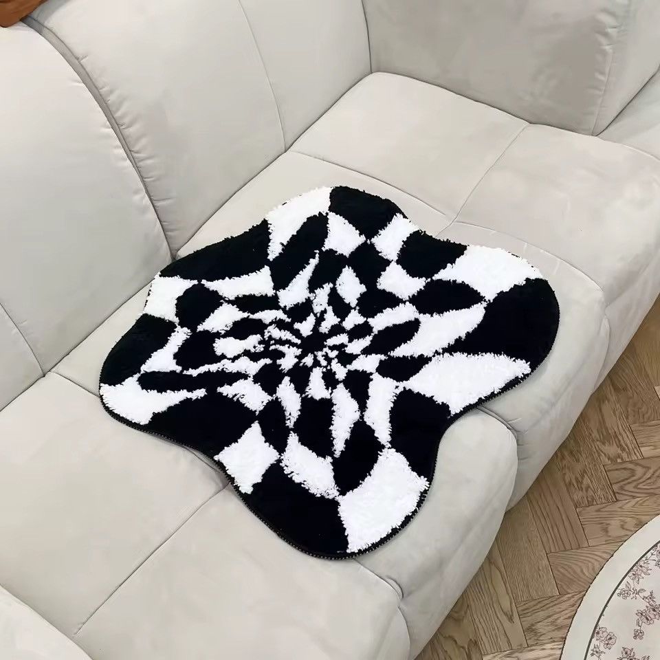 Other Handmade Checkered Black & White 3D Abstract Rug Carpet Size ONE SIZE - 5 Thumbnail