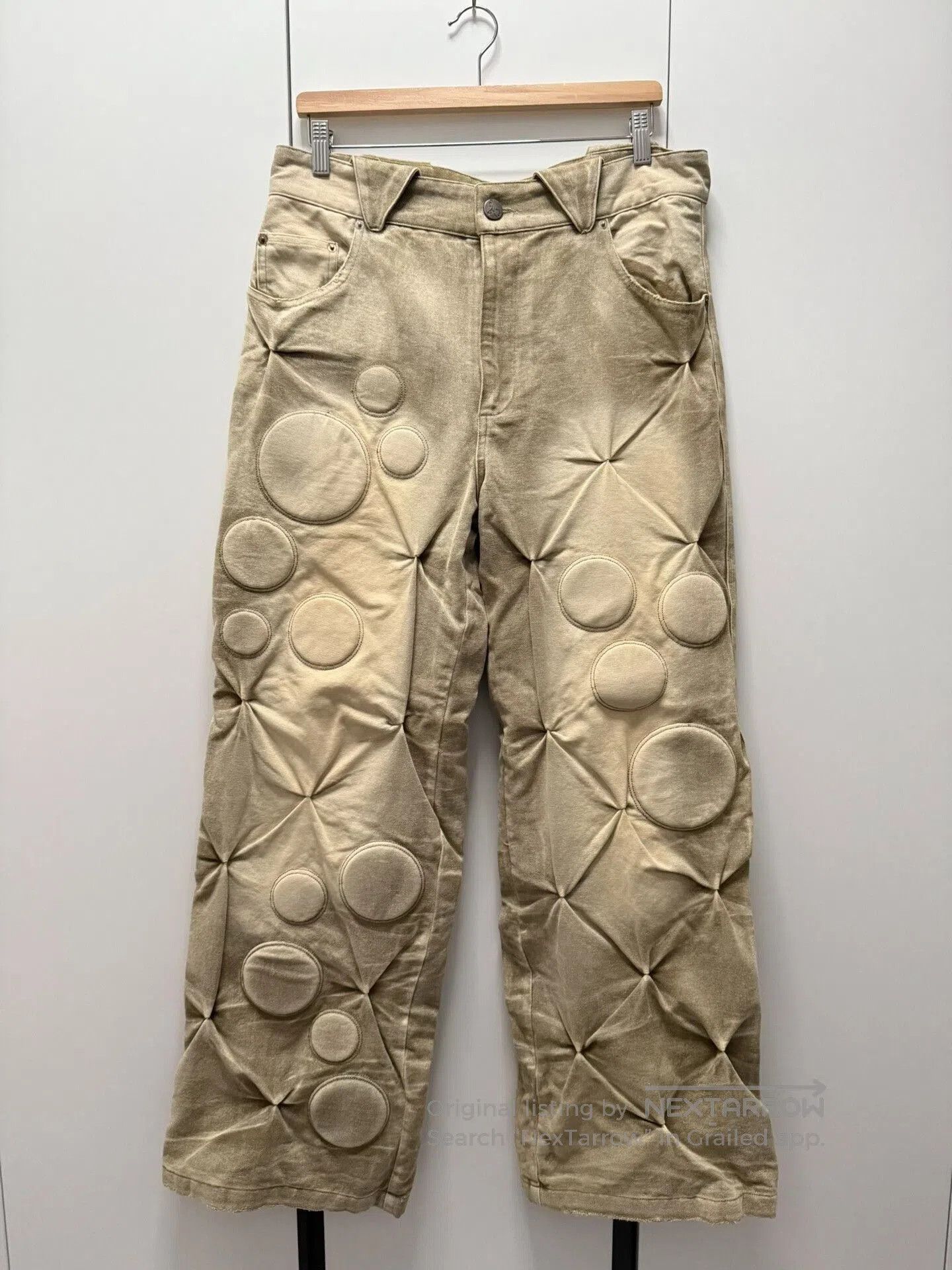 padded long work pants in beige.