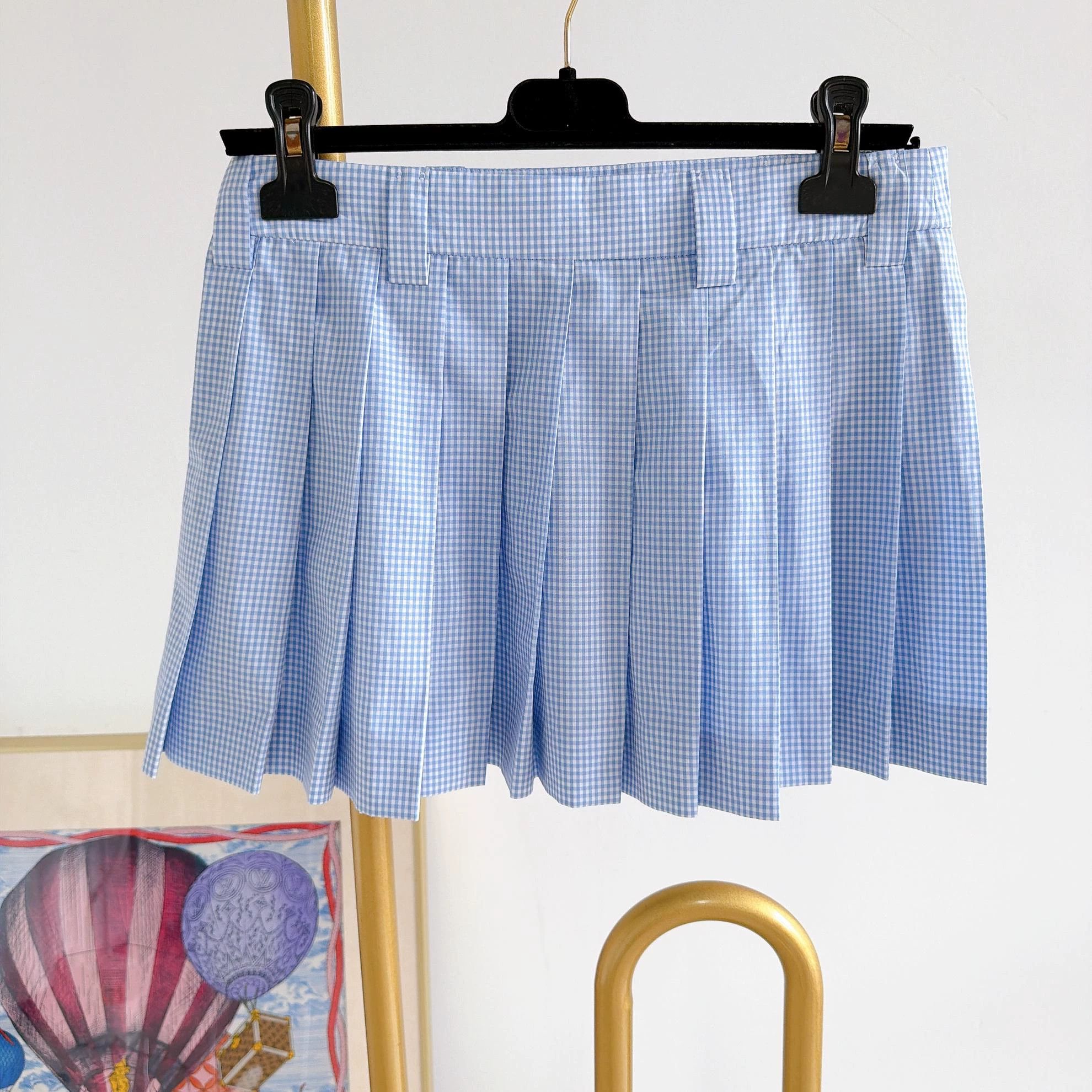 Miu Miu MIU MIU Women's Blue Checked Pleated Mini Skirt 36 Size 25" / US 0 / IT 36 - 2 Thumbnail