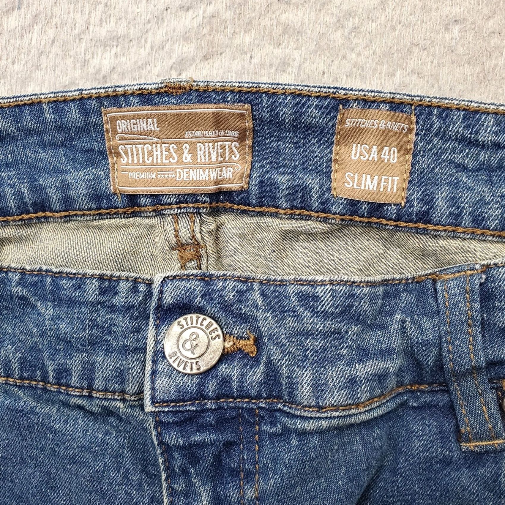 Vintage Stitches Jeans Mens 40x32 Blue Denim Slim Straight Leg 5-Pocket Wear Blue Calcium Shirt Size US 40 / EU 56 - 7 Thumbnail