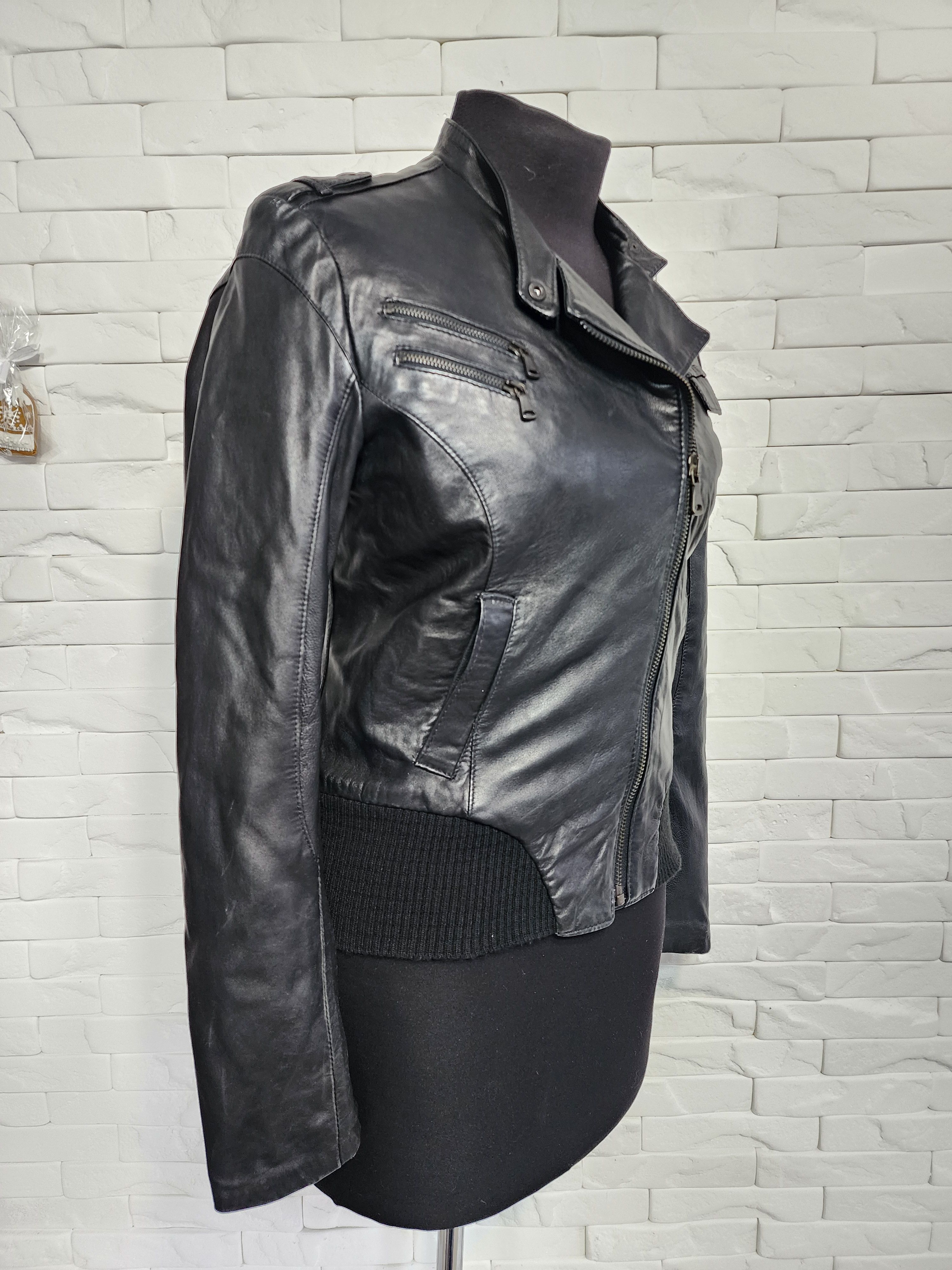 Other Black Leather Women's Jacket: Zippered Stand-Up Collar. Size L / US 10 / IT 46 - 3 Thumbnail
