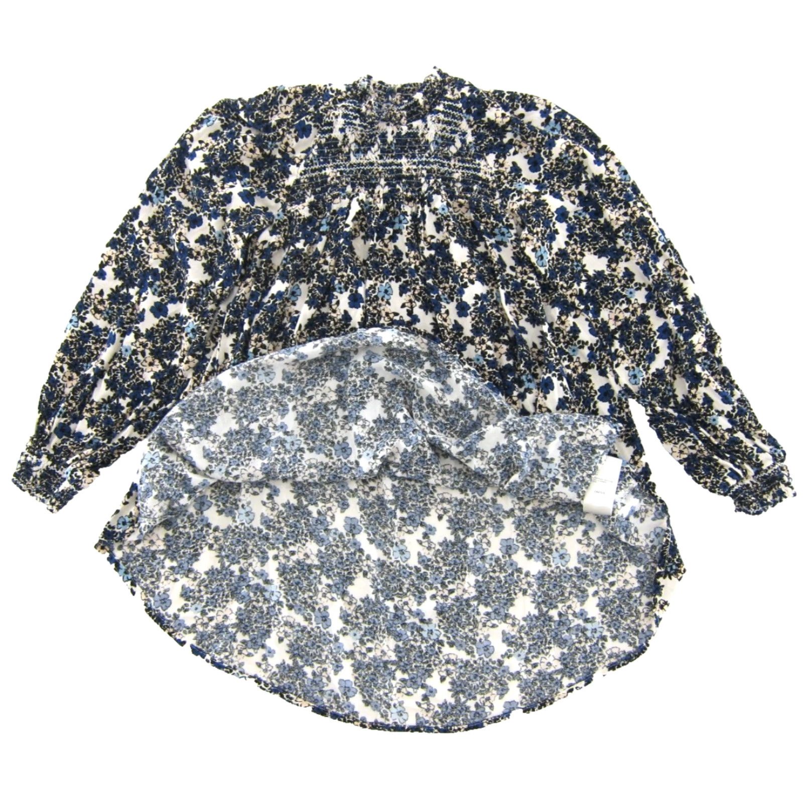 Free People Free People Blouse XS Long Sleeve Mock Neck Floral Blue Women's Size XS / US 0-2 / IT 36-38 - 5 Thumbnail