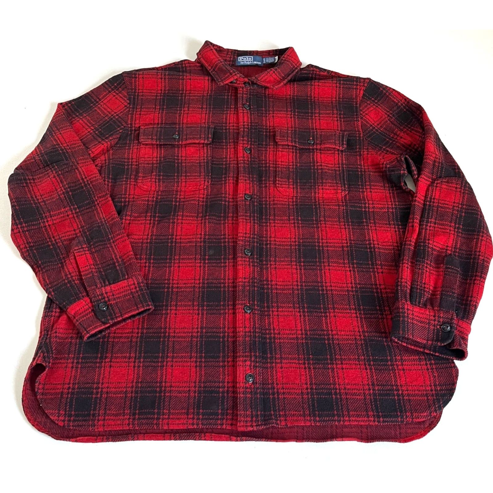 Polo Ralph Lauren Polo Ralph Lauren Men's Plaid Knit Flannel Workshirt XL Button-Up Casual, Classic Fit, Red, Black, Long Sleeve, Polyester Blend, Vintage/Americana Size US XL / EU 56 / 4 - 6 Thumbnail