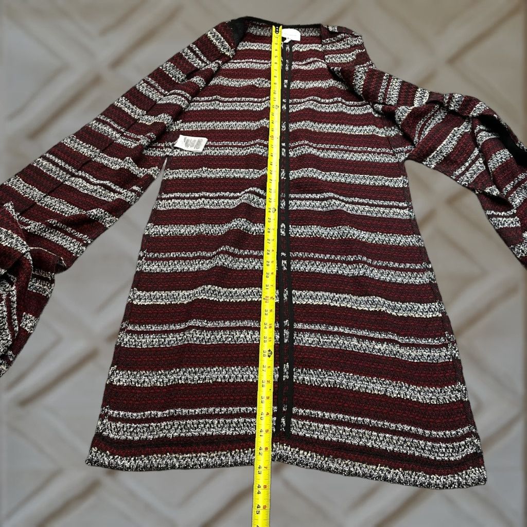BCBGeneration BCBGeneration Vest Duster Topper Long Womens One Size Red Tweed Stripe Cardigan Vest Modern Jacket Size ONE SIZE - 1 Thumbnail