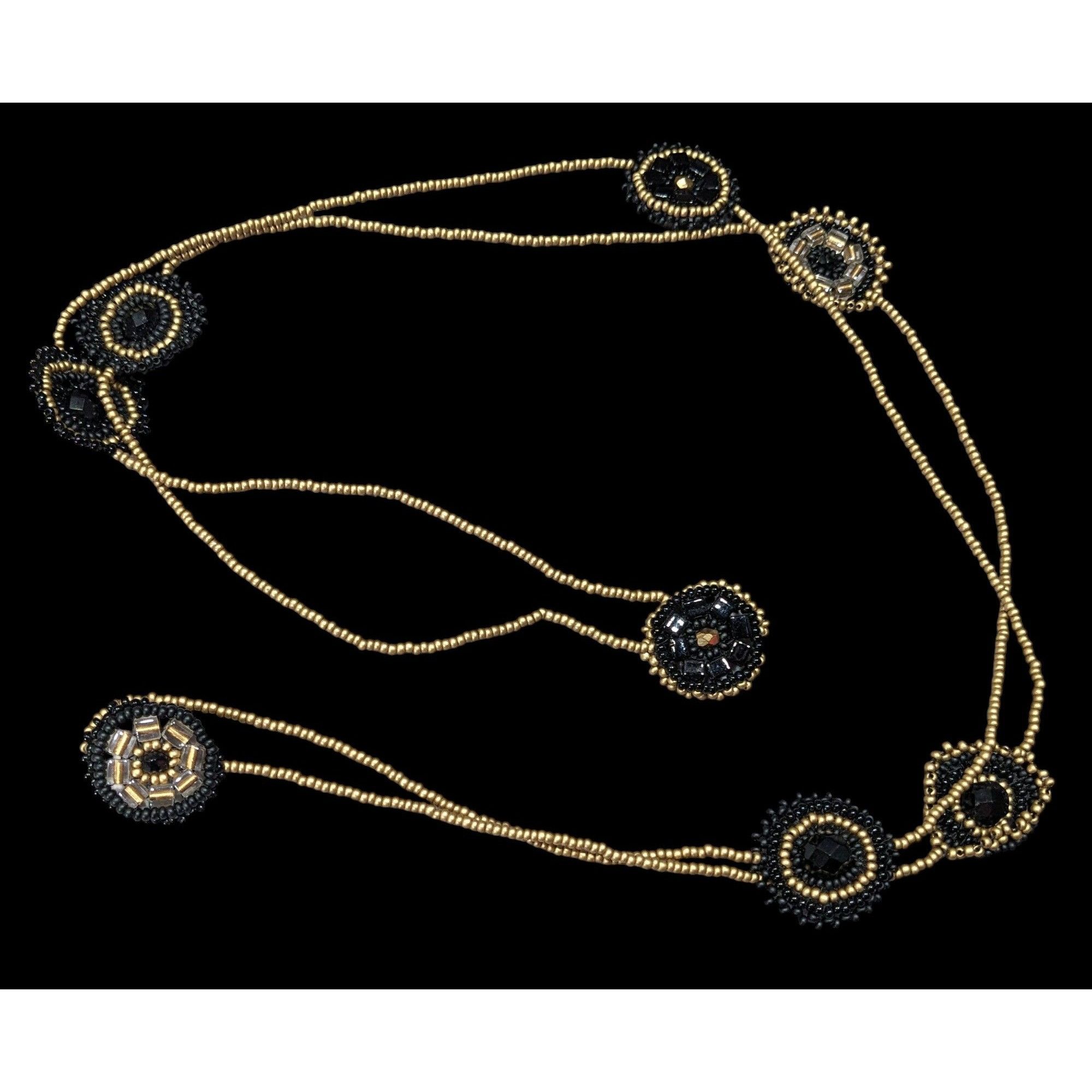 Other Glass Beaded Necklace Black And Gold Tone With Flower Disc S Size ONE SIZE - 1 Thumbnail
