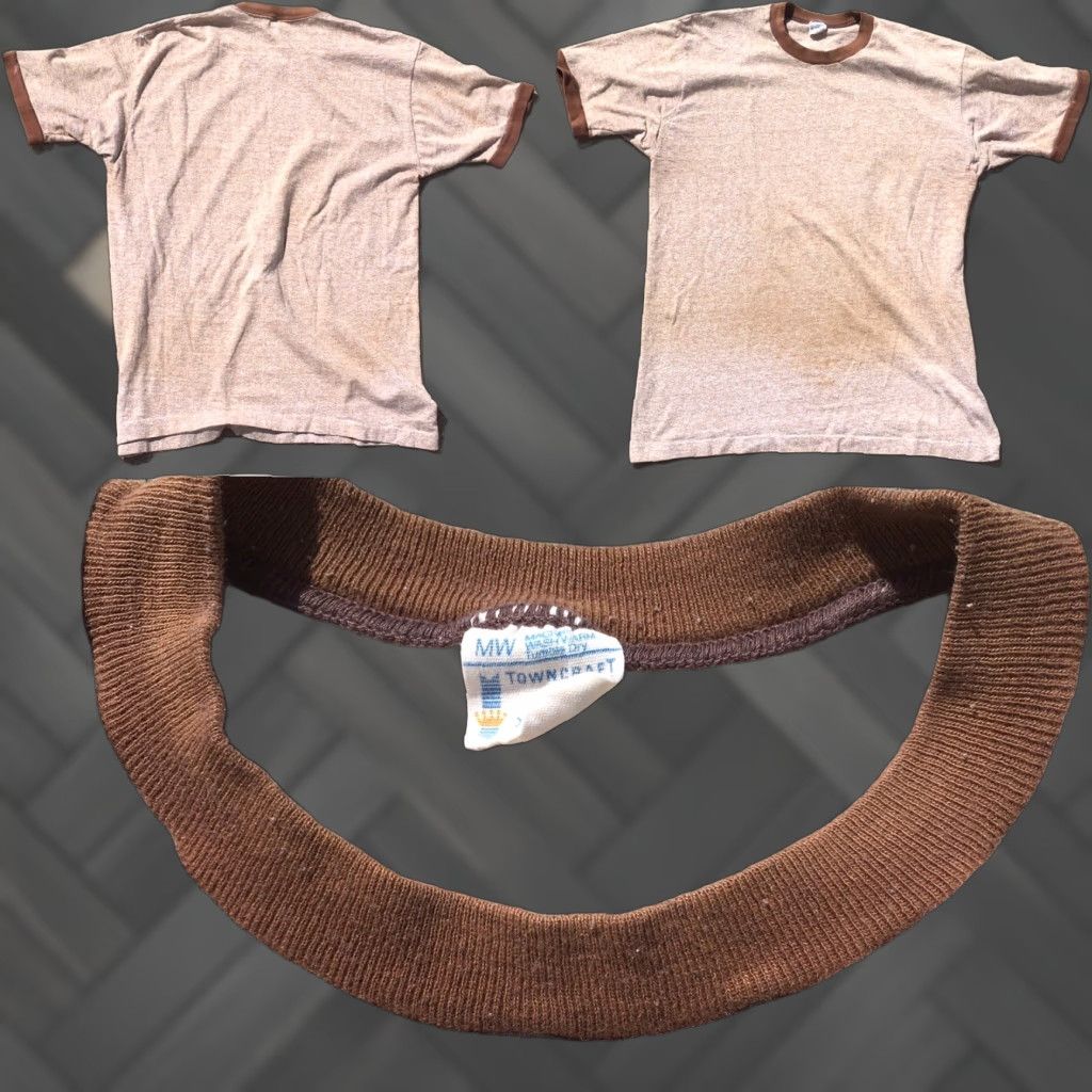 Vintage VINTAGE Towncraft XL Brown Ringer Tee T-Shirt Short Sleeve Men 60s 70s Distressed From Wear XL Brown Heather Vintage Basic Tee Sportswear/Beach Mens Size US XL / EU 56 / 4 - 1 Thumbnail