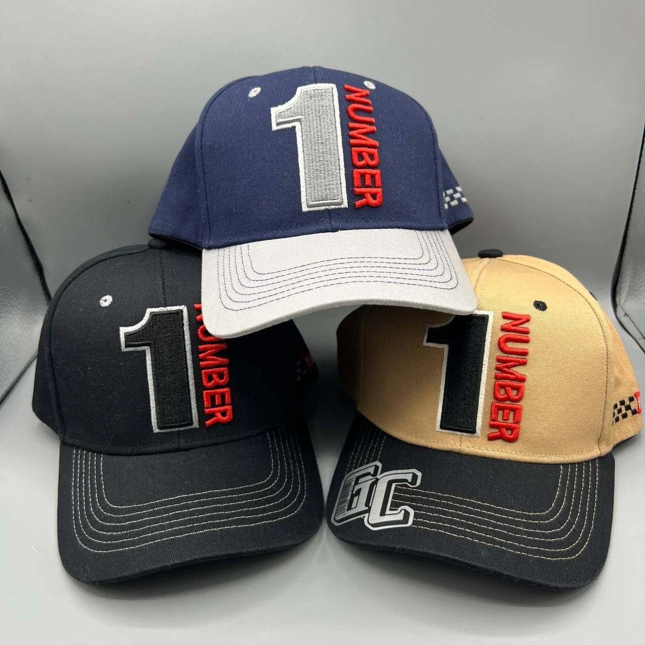 The Unbranded Brand Lot of 3 Number 1 Racing Hat Men Navy Black Beige Snap Back Size ONE SIZE - 1 Thumbnail