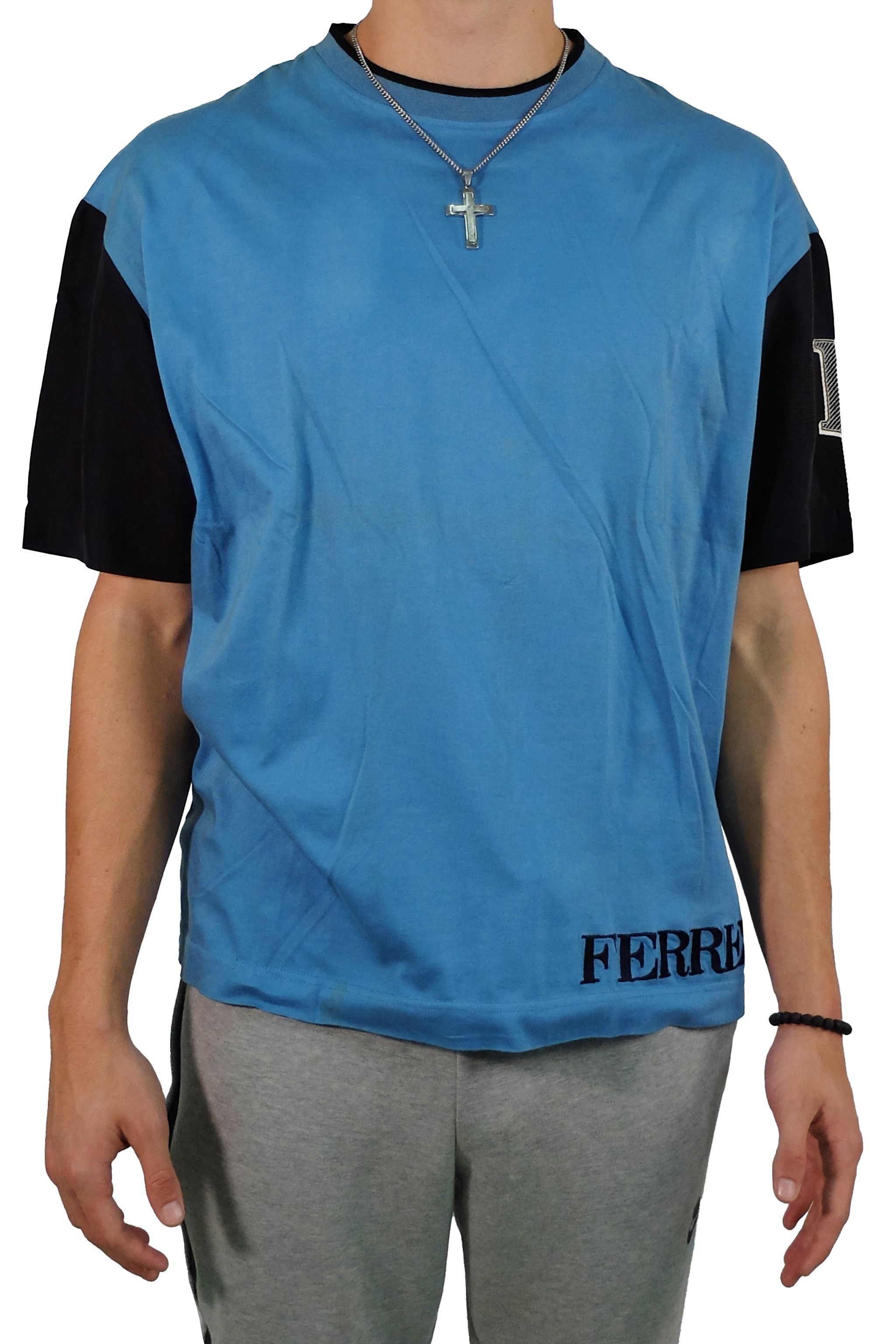 image of Gianfranco Ferre Vintage '90S Colorblock T-Shirt in Blue/Black, Men's (Size Large)
