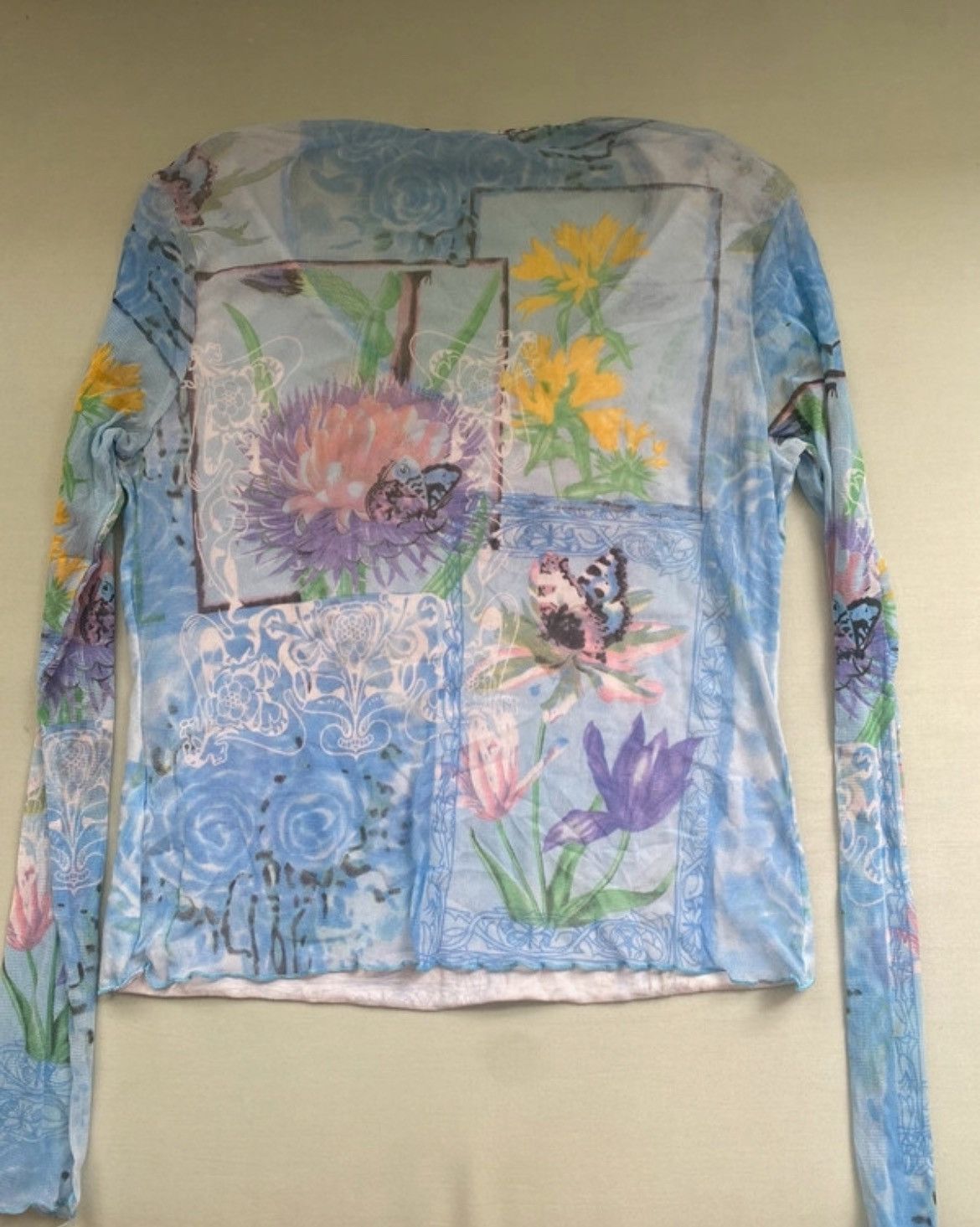 Vintage Vintage Y2K Long Sleeves blouse Printed Blue Mesh Top Coquette Avant Garde Size S / US 4 / IT 40 - 2 Thumbnail