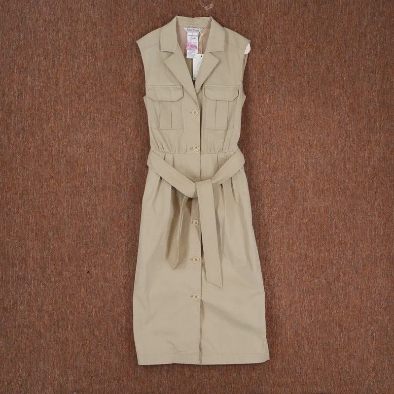 MaxMara Khaki Sleeveless Long Dress for Women 0089