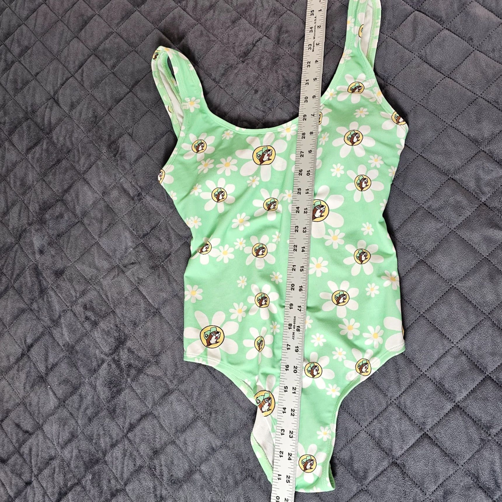 Logo 7 VINTAGE Buc-ee’s Beaver Logo Floral One-Piece Swimsuit Women Size S Green Neo­n Neon Pool Suit Ladies S Size ONE SIZE - 4 Thumbnail