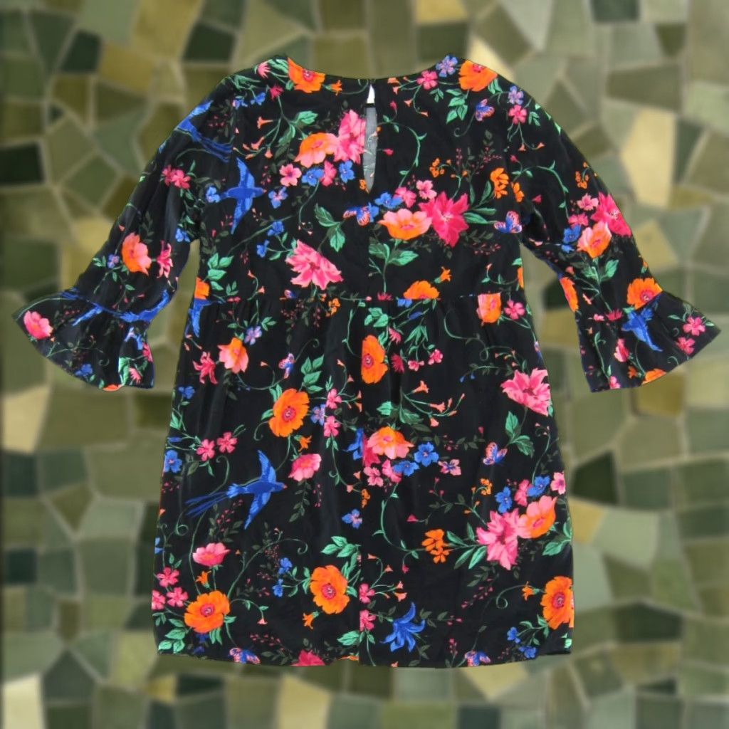 Old Navy Old Navy Tunic Dress L - Floral Butterfly 100% Rayon Long Sleeve Shirt Dress - Black Size L / US 10 / IT 46 - 1 Thumbnail