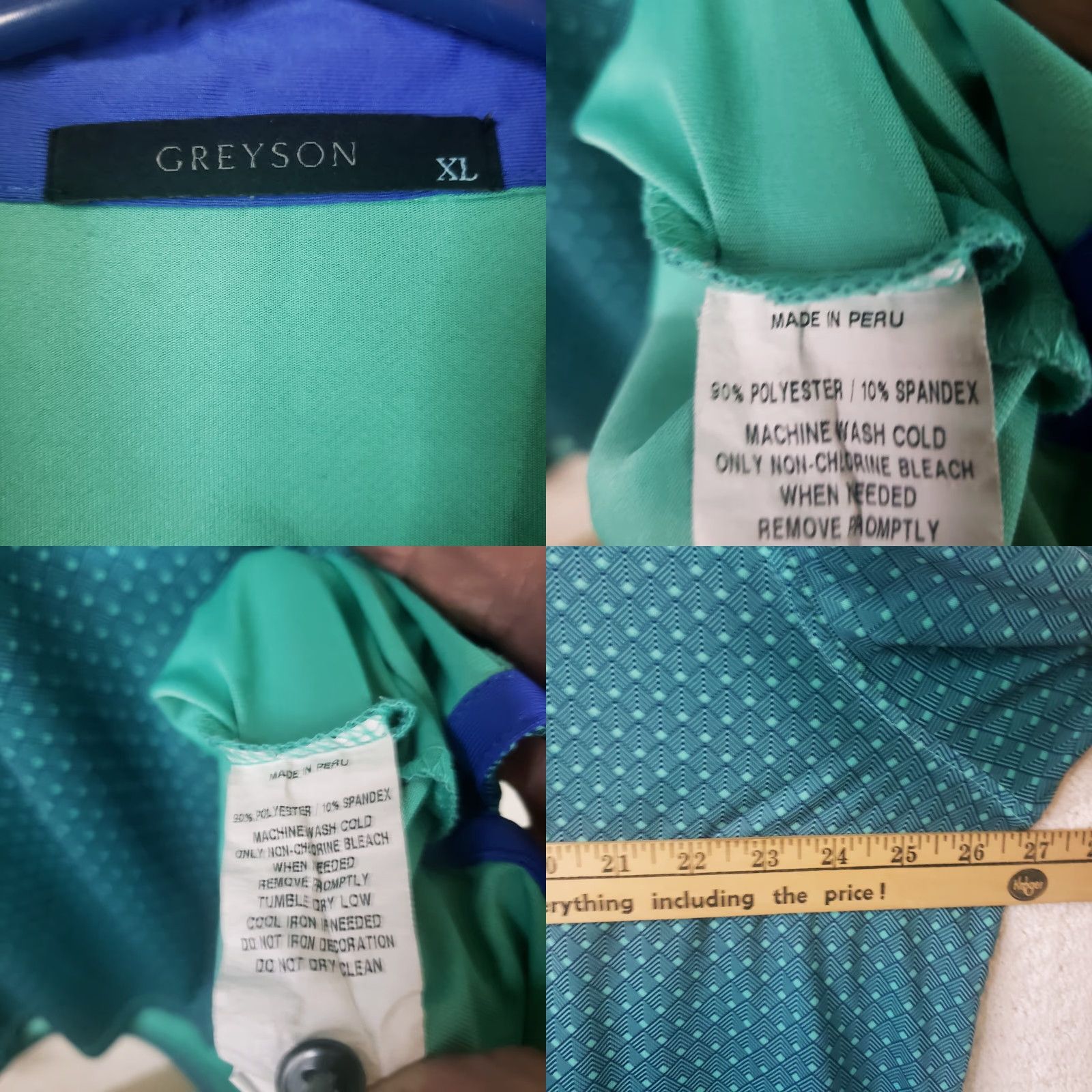 Vintage Greyson Polo Shirt Mens XL Blue Green Geometric Pattern Feather Logo Golf Performance Stretch Short Sleeve Polo Size US XL / EU 56 / 4 - 9 Thumbnail