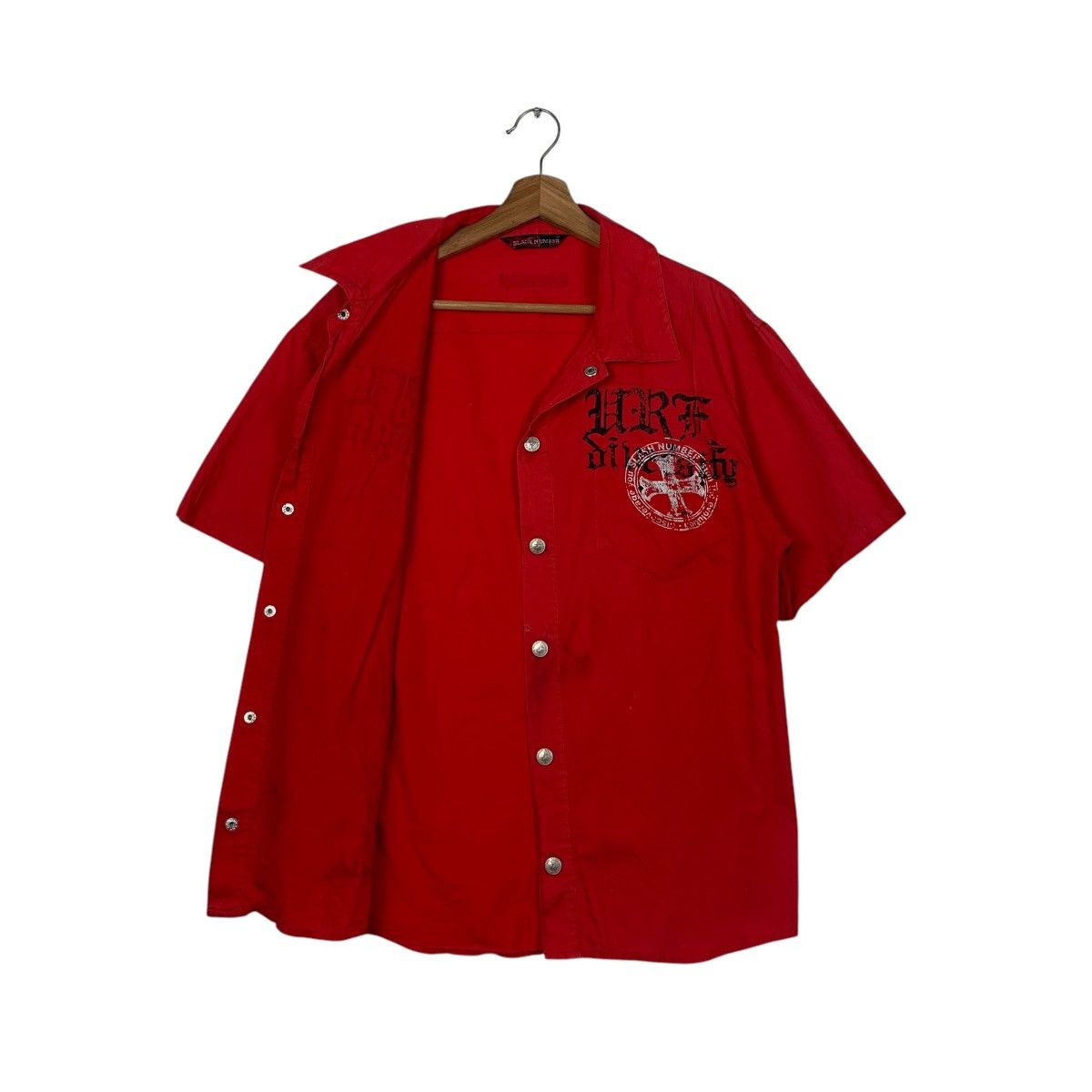 Japanese Brand SLASH NUMBER Red Short Sleeve Button Shirt #2075-C90 Size US L / EU 52-54 / 3 - 10 Thumbnail