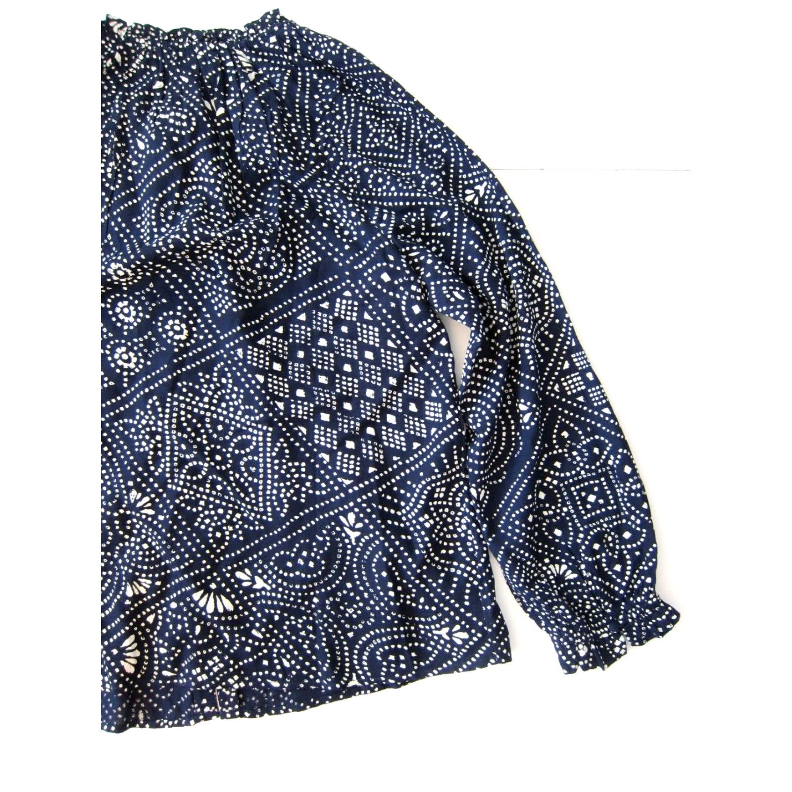 Lucky Brand Lucky Brand Blouse Shirt M Blue Polka Dot Long Sleeve Round Neck Women Size M / US 6-8 / IT 42-44 - 6 Thumbnail