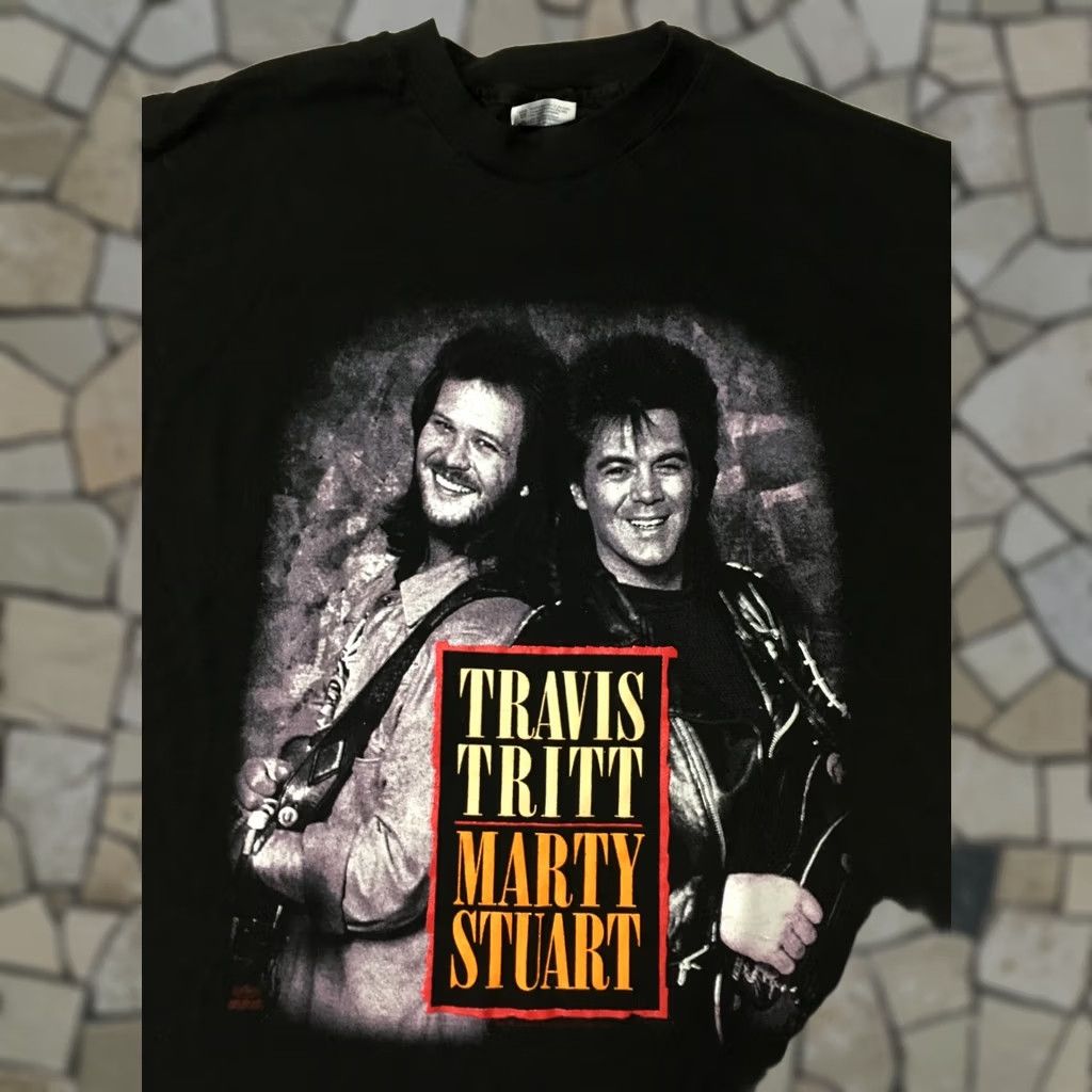Hanes VINTAGE Travis Tritt Marty Stuart No Hats Tour 1992 T Shirt Black L 90s Music Country Group Promo Mens Size US XL / EU 56 / 4 - 1 Thumbnail