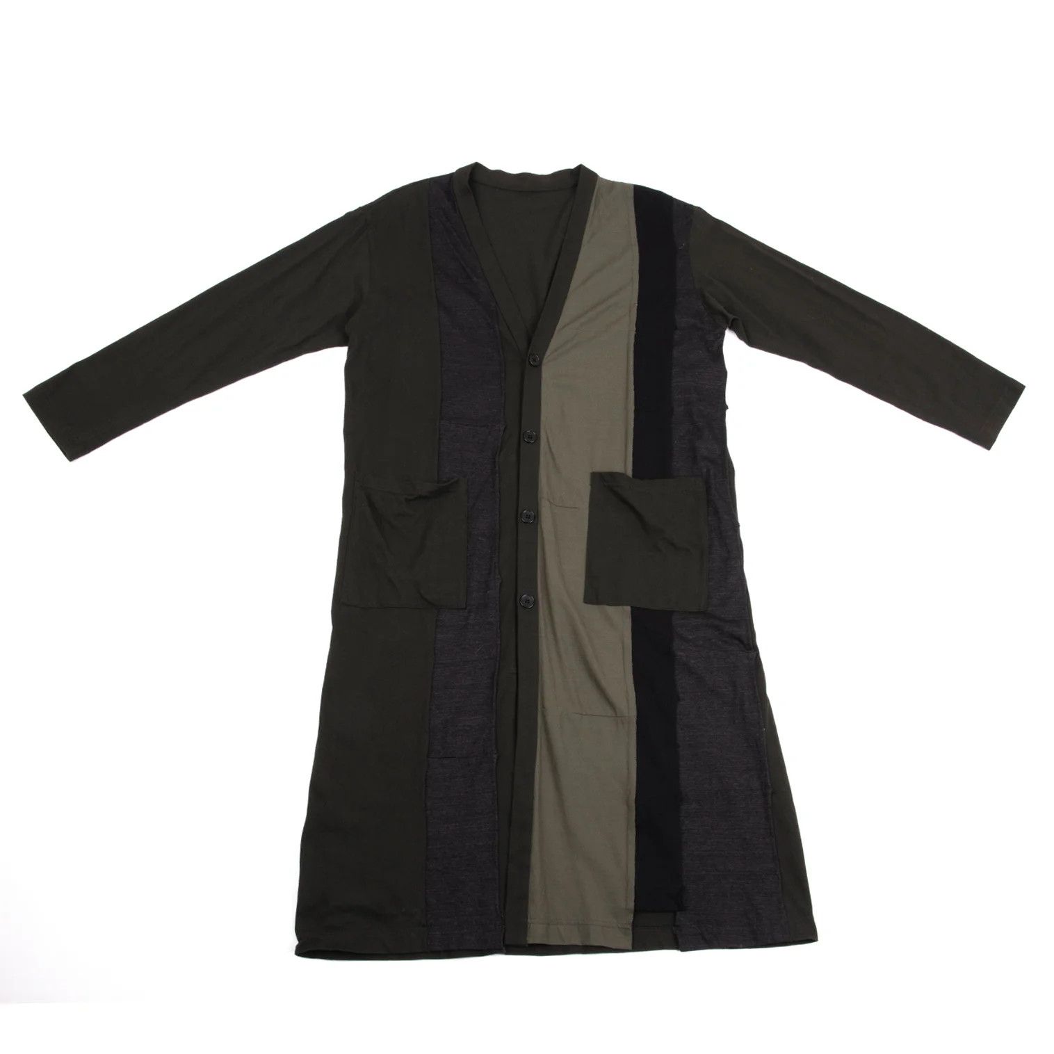 Yohji Yamamoto Cotton Panel Long Cardigan in Khaki and Black Size US M / EU 48-50 / 2 - 1 Thumbnail