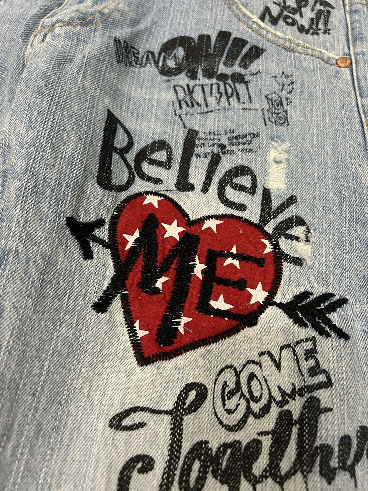 Japanese Brand × Undercover Pink Latte Believe Me Embroidered Distresse Jeans Size US 31 - 5 Thumbnail