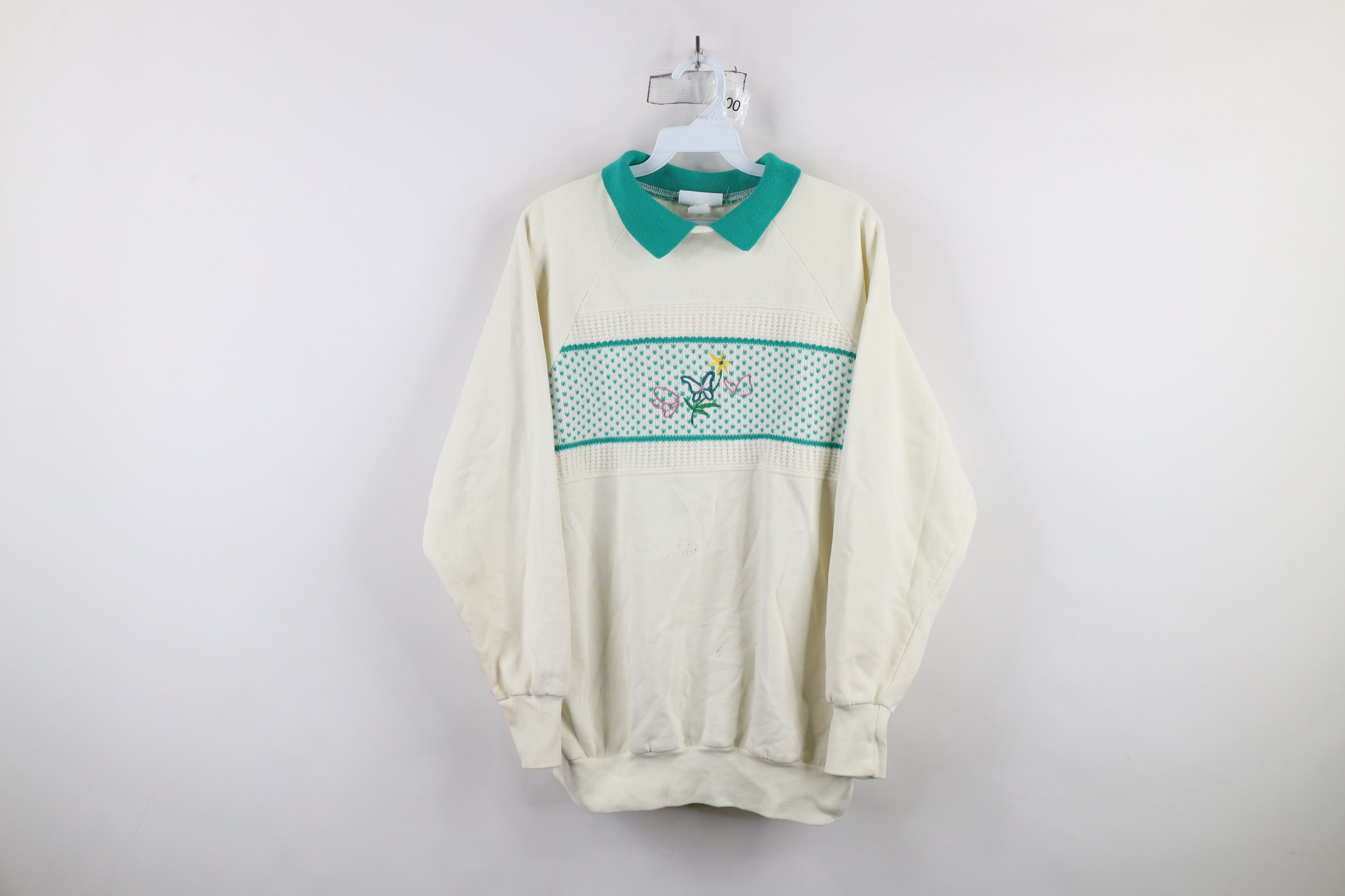 Vintage Vintage 90s Country Primitive Flower Collared Sweatshirt USA Size L / US 10 / IT 46 - 1 Thumbnail