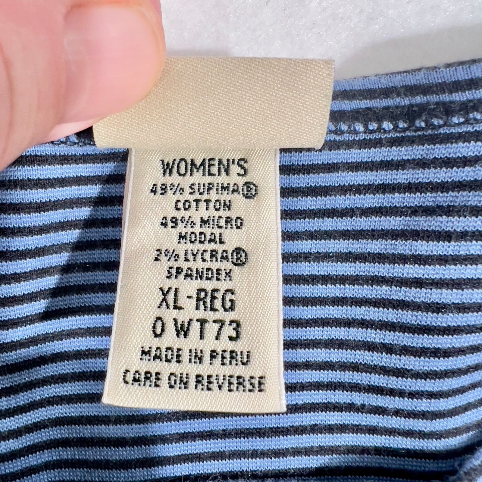 L.L. Bean L.L. Bean Boat Neck Shirt XL Reg Navy Stripe Supima Cotton Size XL / US 12-14 / IT 48-50 - 4 Thumbnail