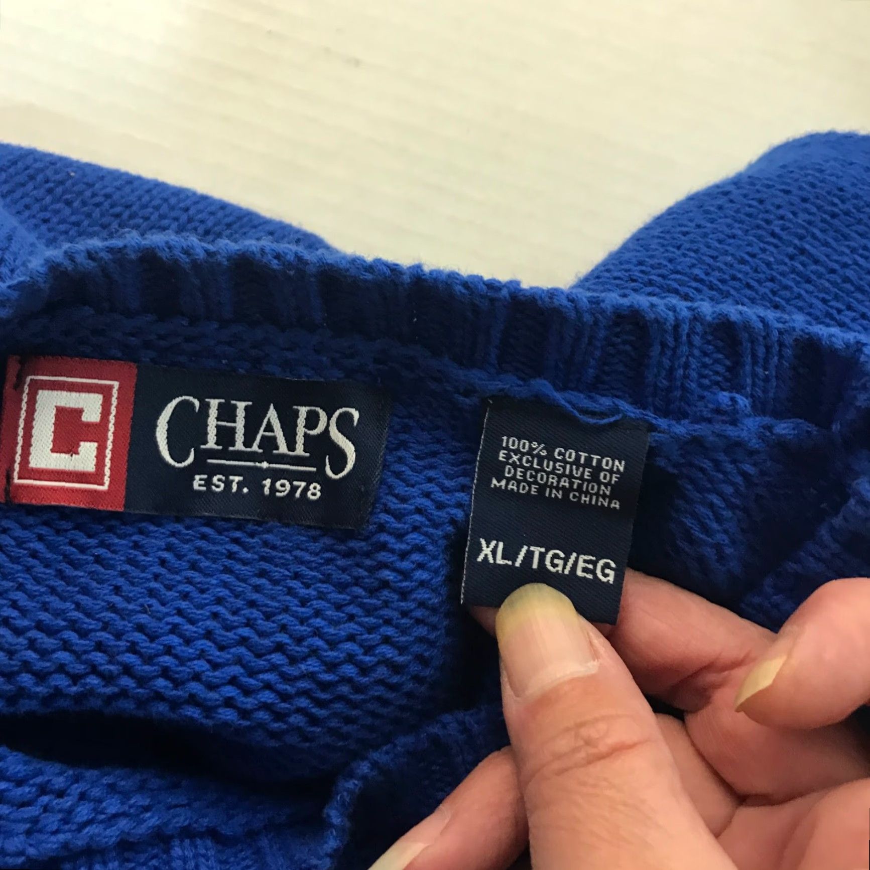 Chaps Chaps Blue Cotton Sweater XL Classic Pullover Long Sleeve Business Casual Mens Size US XL / EU 56 / 4 - 3 Thumbnail