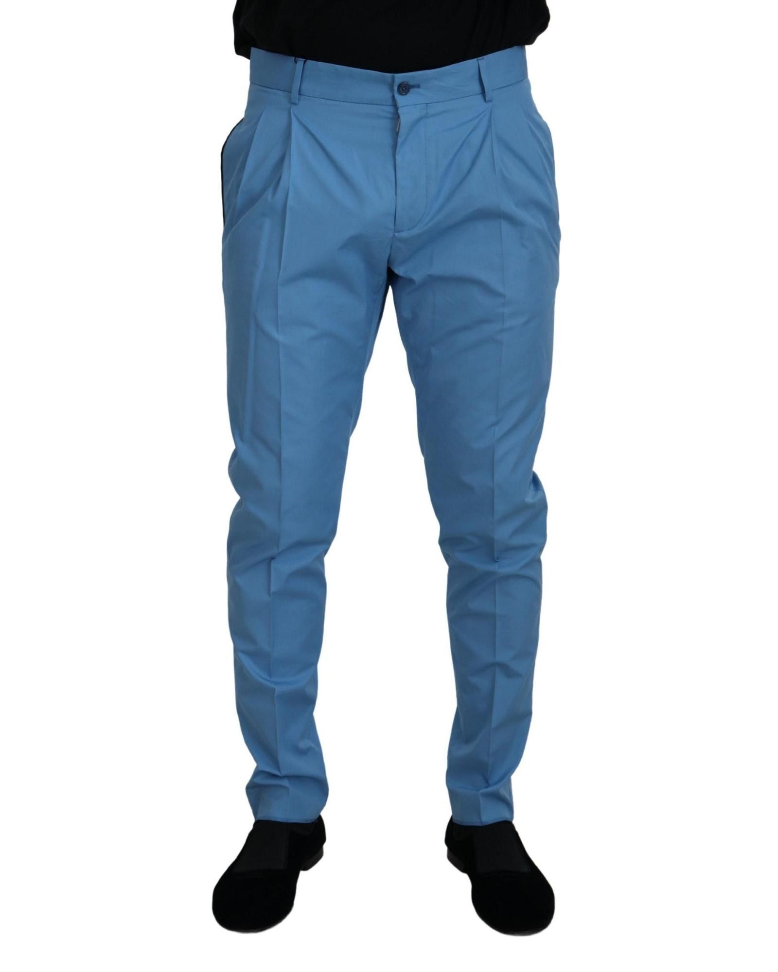 image of Dolce Gabbana Cotton Silk Trousers Chinos Pants in Blue, Men's (Size 30)