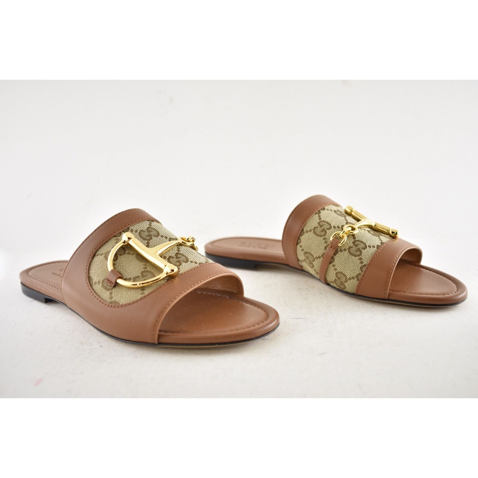 Gucci Gucci Alfa Gold Horsebit Brown GG Canvas Mule Sandal 37.5 Size US 7.5 / IT 37.5 - 4 Thumbnail