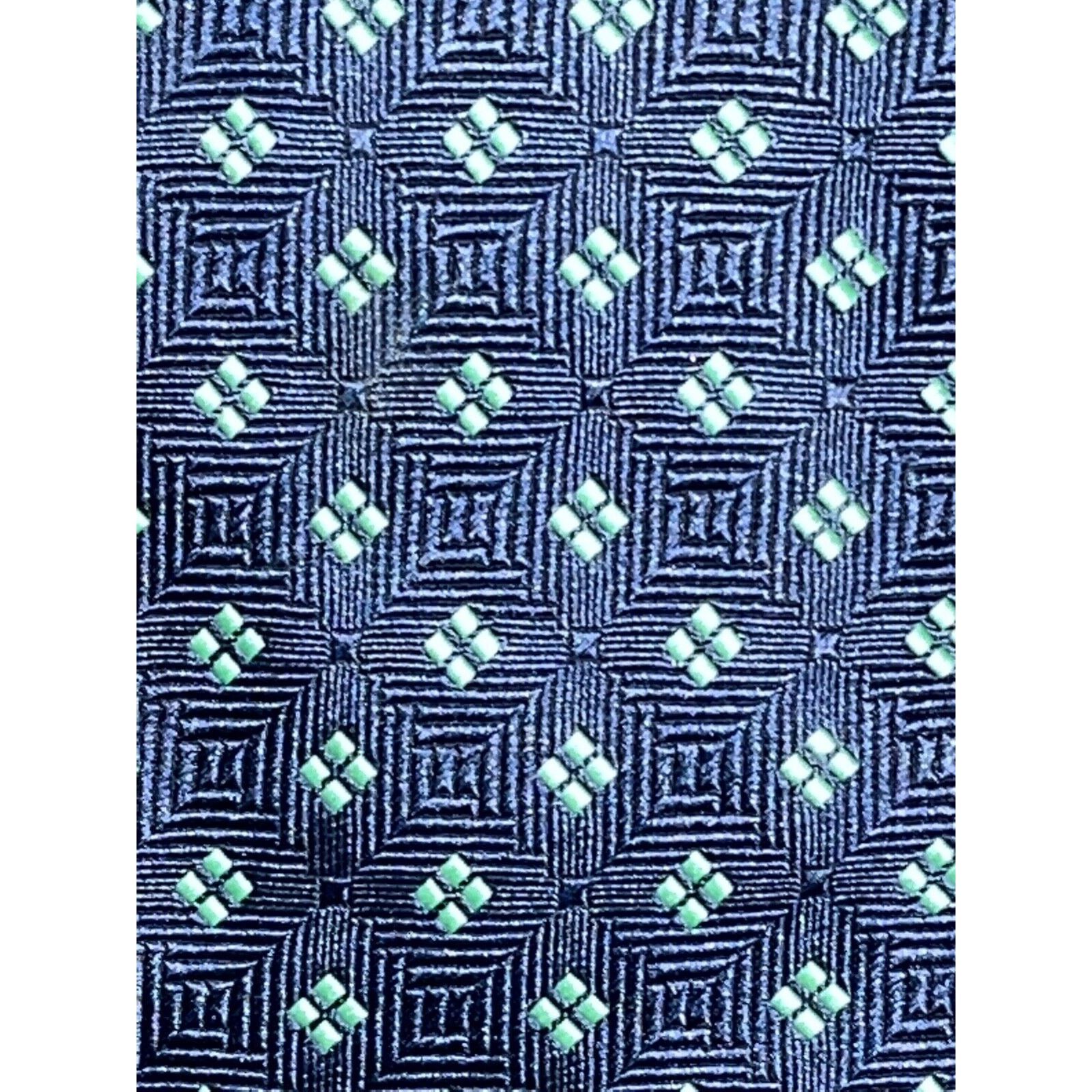 Hilditch & Key Hilditch & Key All Silk Tie ~ Dark Blue & Green Squares Size ONE SIZE - 3 Thumbnail