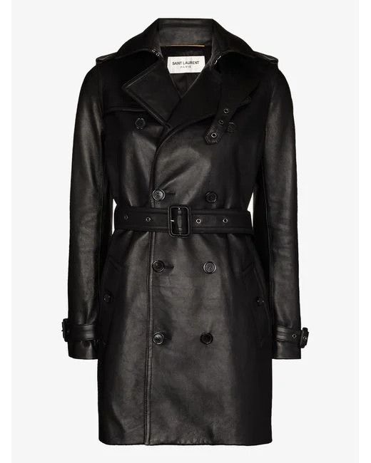 o1b1hav110724 Lambskin Trench Coat in Black