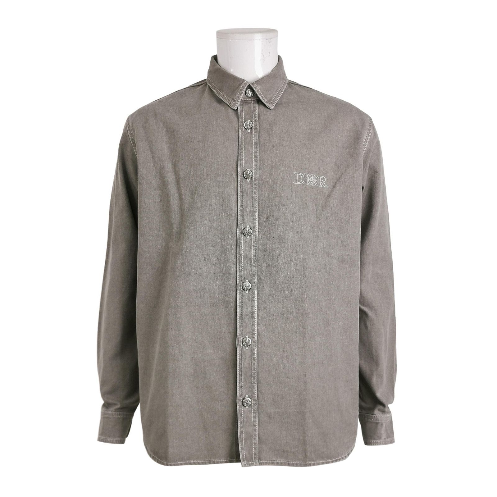 Dior Dior Gray Cotton Logo Embroidered Shirt Size US S / EU 44-46 / 1 - 1 Thumbnail