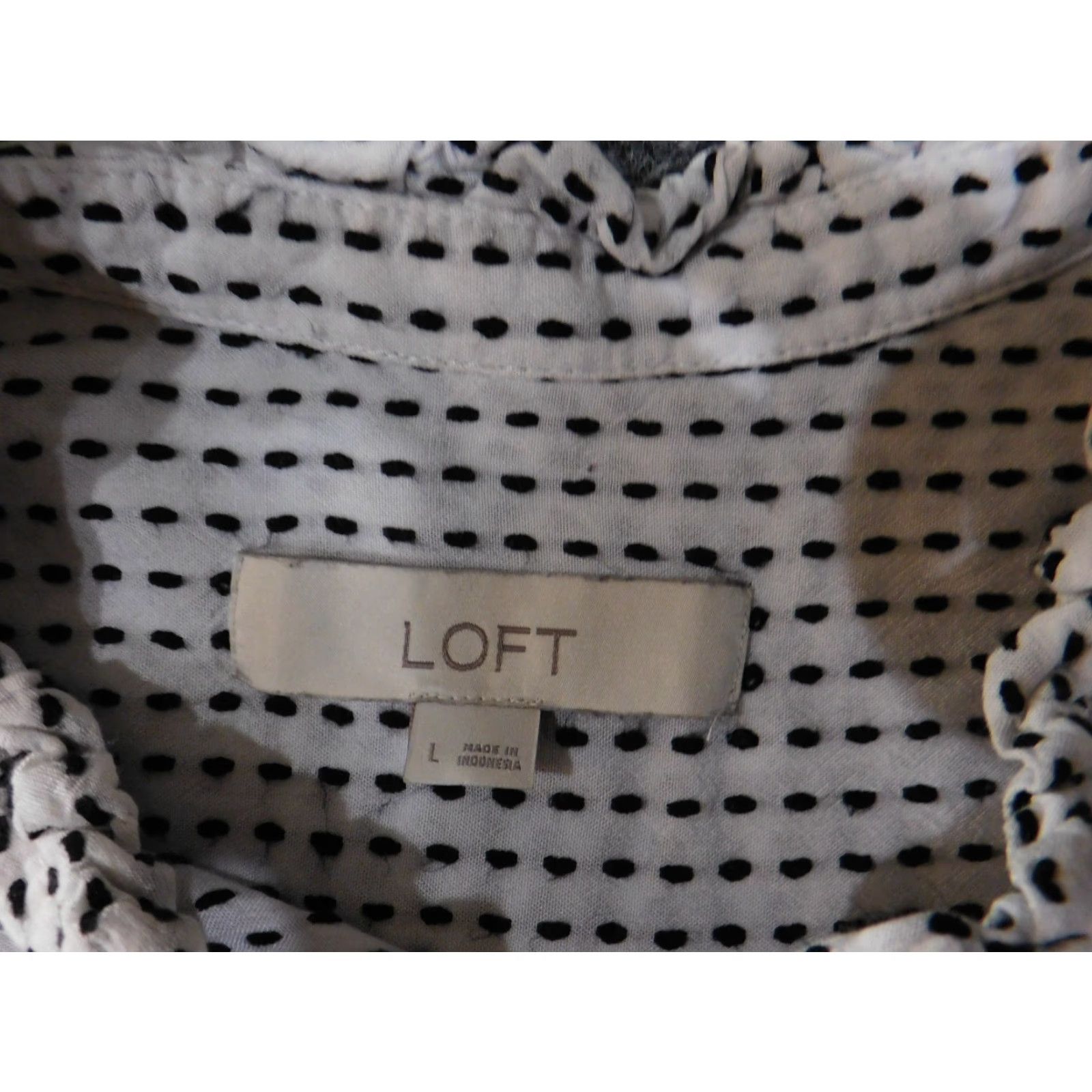 Ann Taylor LOFT Blouse Womens L White Black Polka Dot Lightweight Casual Shirt Girls Mens Size L / US 10 / IT 46 - 4 Thumbnail