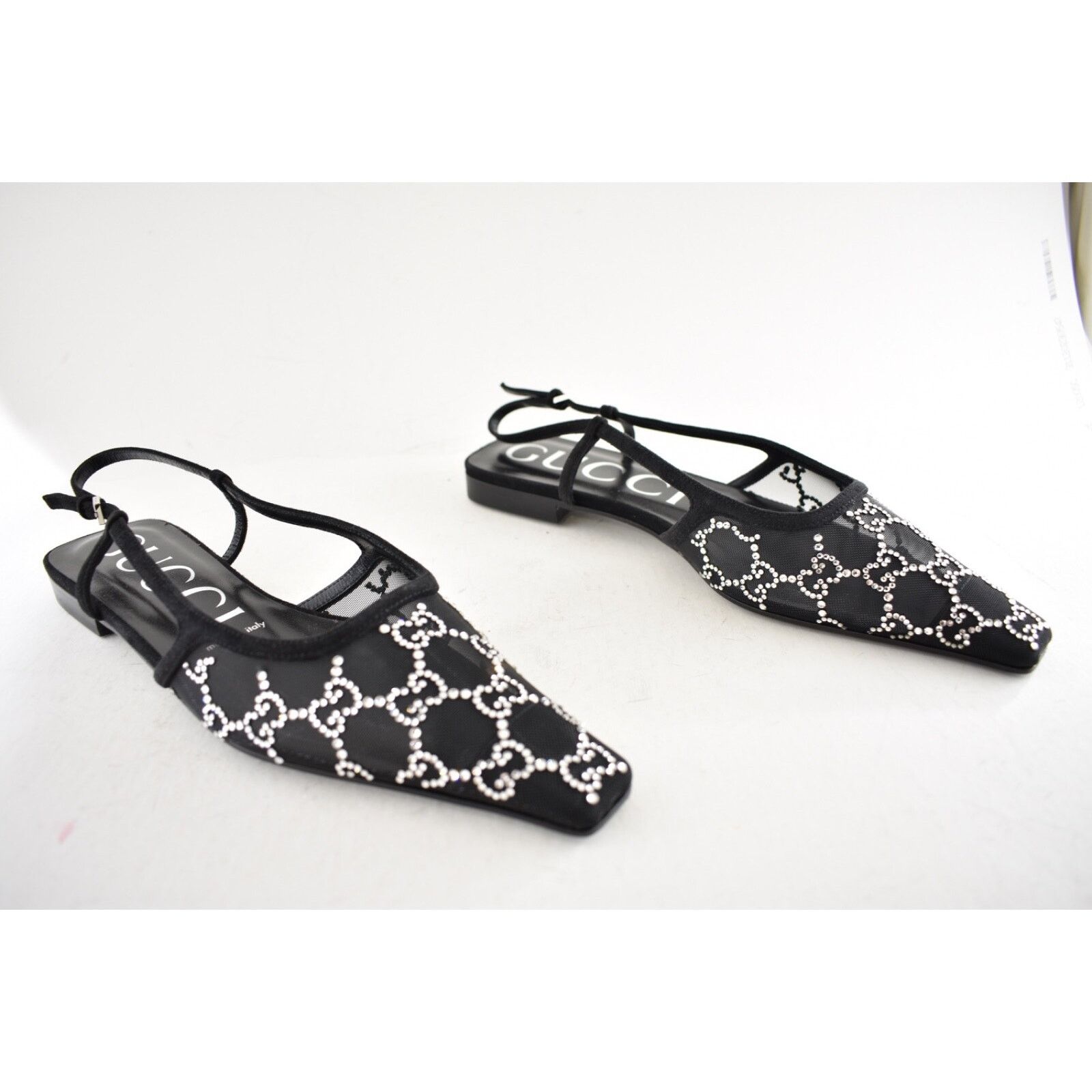 Gucci Gucci Demi GG Crystal Mesh Black Silver Slingback Ballerina Size US 7.5 / IT 37.5 - 5 Thumbnail