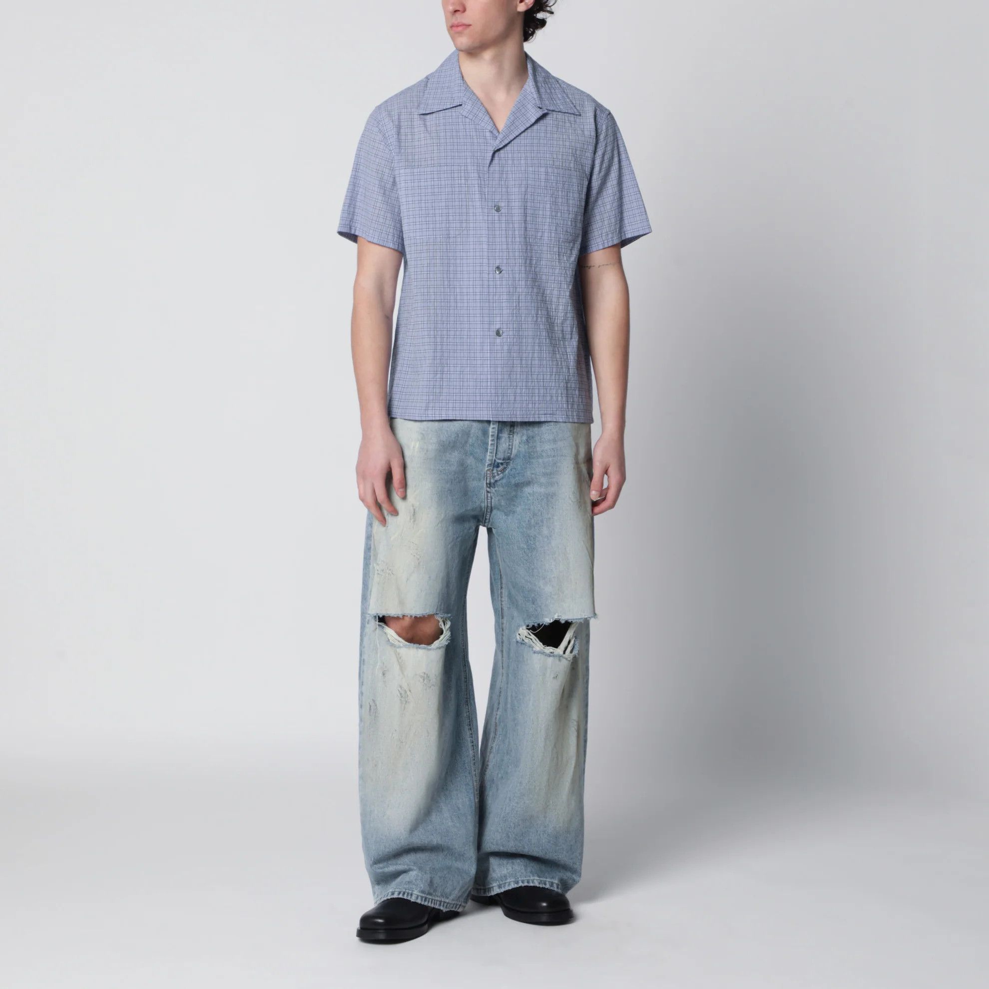 Maison Margiela o1d2blof0526 Check Bowling Button Shirt in Light Blue Size US M / EU 48-50 / 2 - 2 Thumbnail