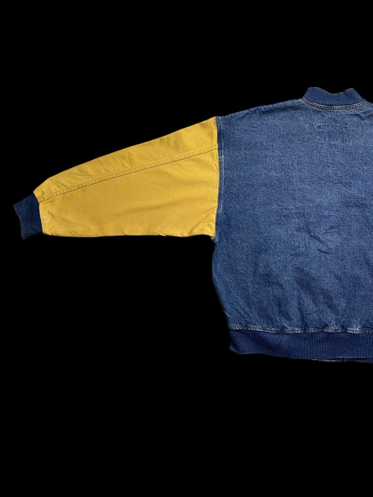 Denim & Co. Wyland 80s/90s vintage denim bomber jacket yellow sleeves Size US XL / EU 56 / 4 - 5 Thumbnail