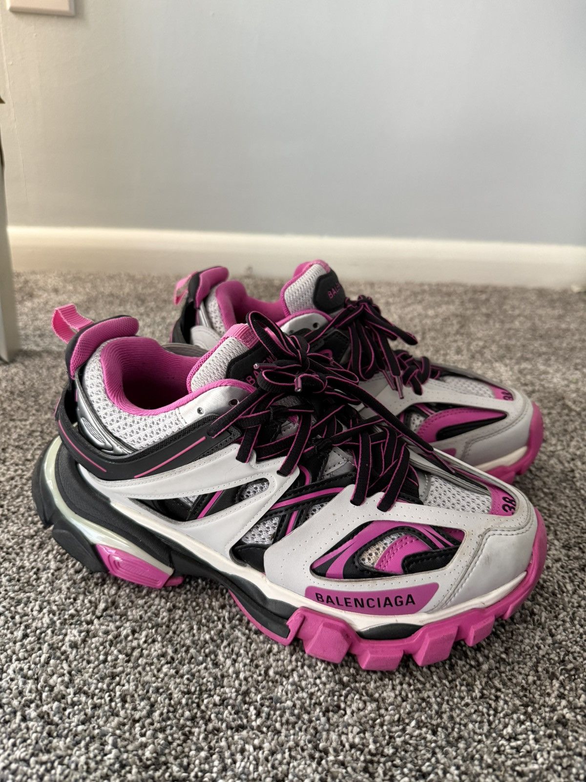 Balenciaga Balenciaga Track LED Sneakers in Grey & Pink & Black Size US 8 / IT 38 - 1 Thumbnail