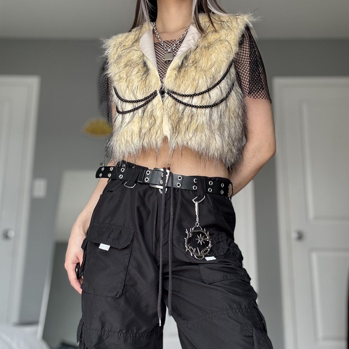 Other Nausicaa NYC Designer Beige & Black Faux Fur Beaded Vest Size S / US 4 / IT 40 - 7 Thumbnail