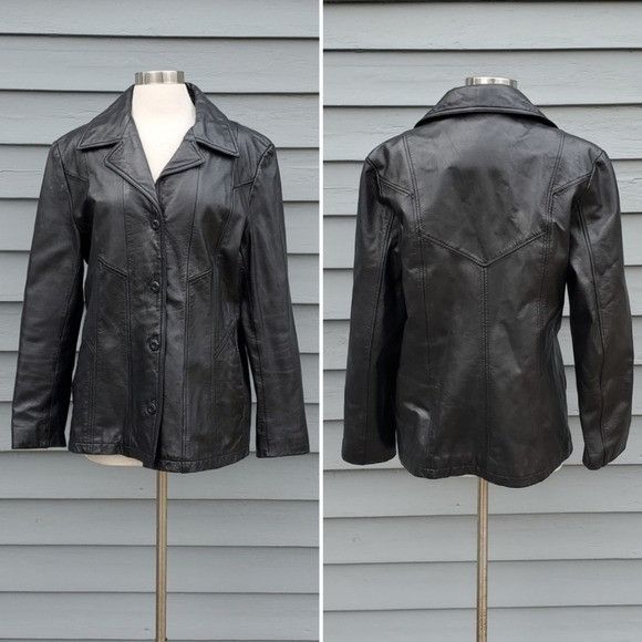 Vintage × Wilsons Leather Vintage 90s y2k Wilson's Black Leather Mid Length Racer Coat Size L / US 10 / IT 46 - 1 Thumbnail