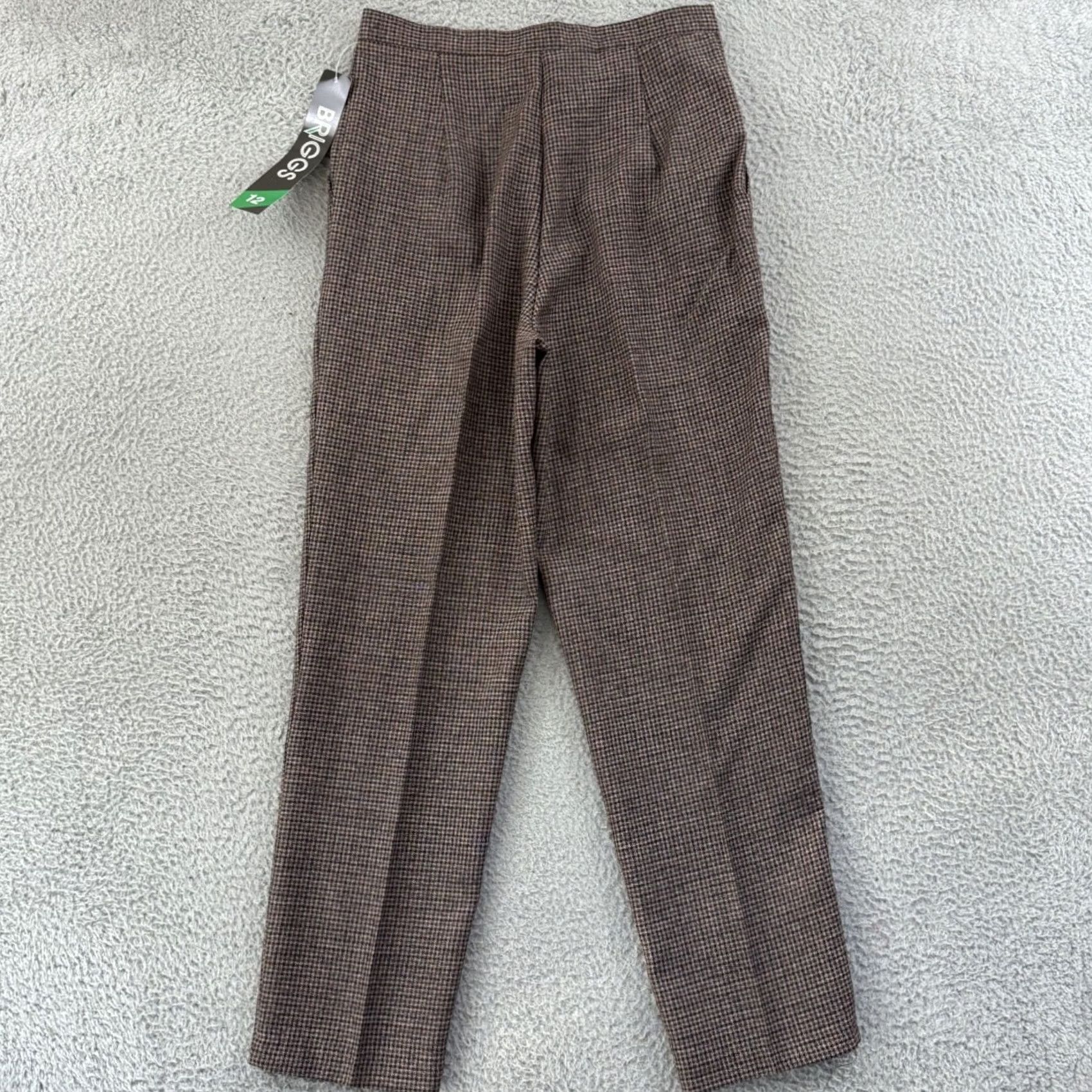 Vintage VINTAGE Briggs New York Pants Women 12 Tapered Houndstooth High Waist Pleated 29" Waist NWT Brown Trousers Size 34" / US 12 / IT 48 - 7 Thumbnail
