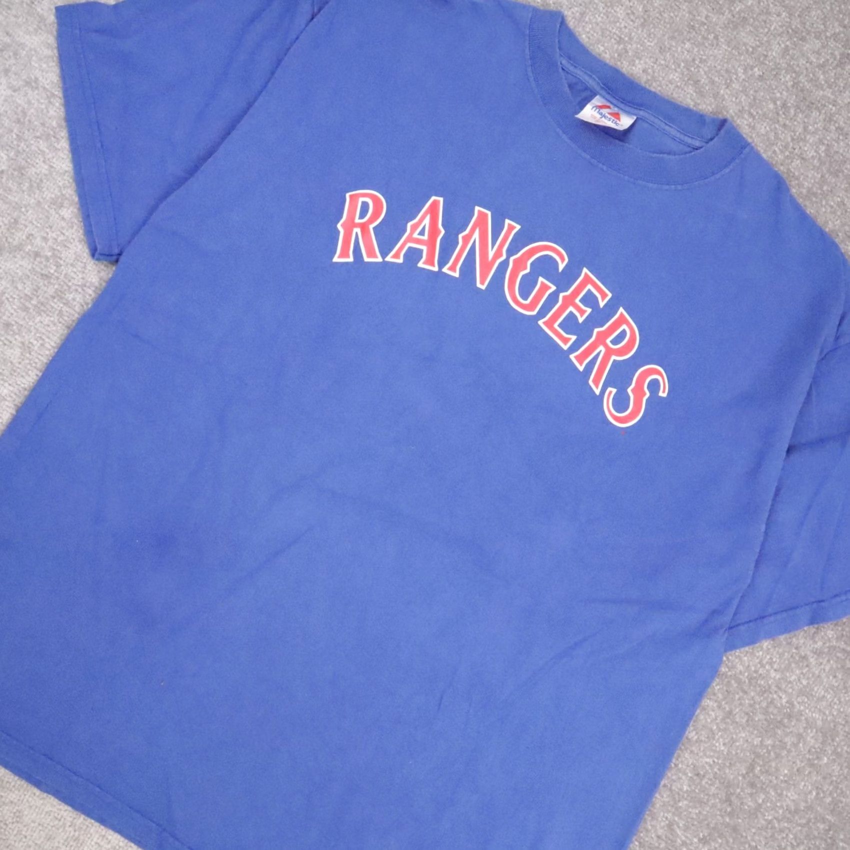 Vintage VINTAGE Majestic 90s Texas Rangers Baseball USA Sports T-Shirt 2XL Blue Short Sleeve Mens Size US XXL / EU 58 / 5 - 6 Thumbnail