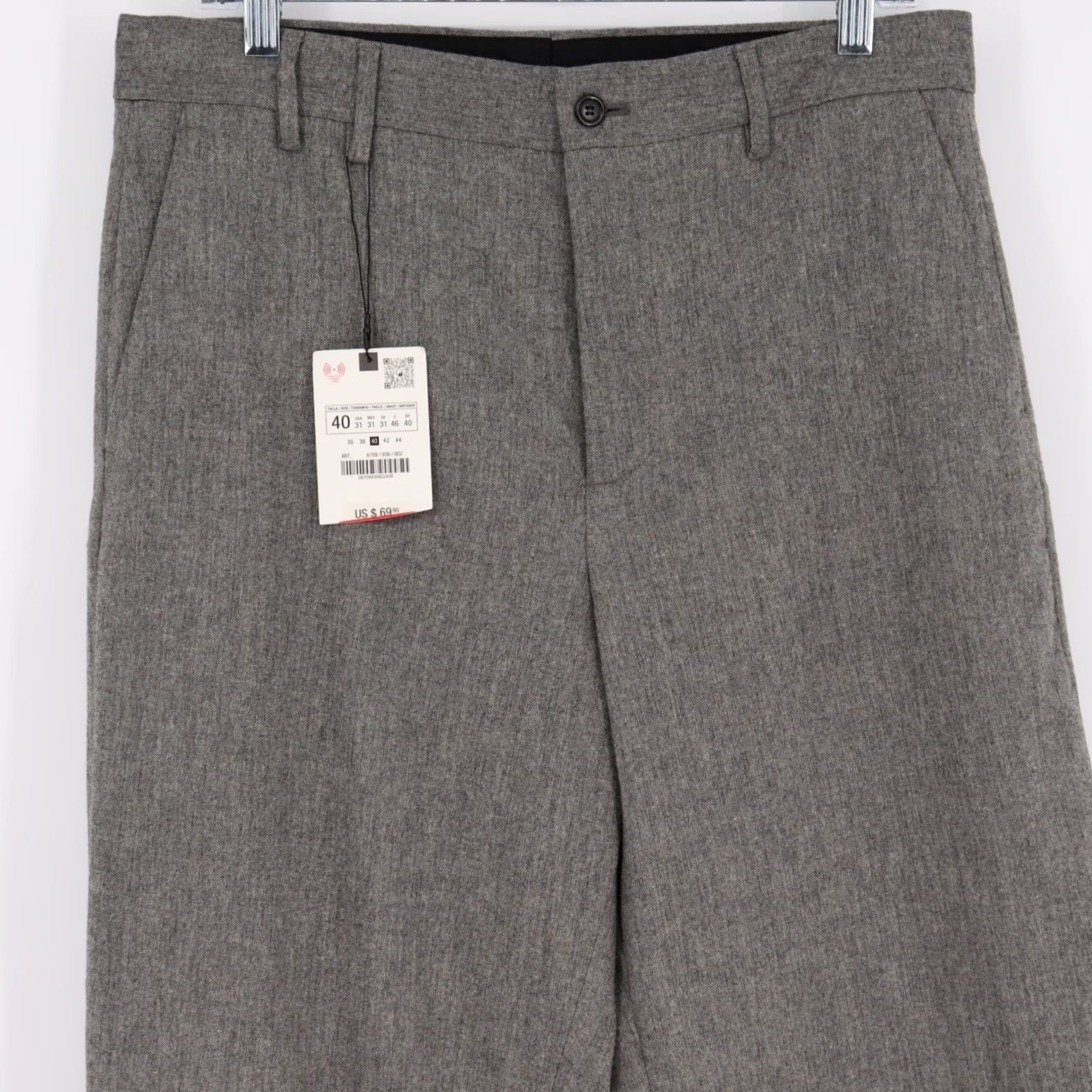 Zara ZARA Men's Gray Wool Blend Dress Pants Size 31 Business Casual Office Straight Front Pockets Belted Zip Button Wool Trousers Mens Size US 40 / EU 56 - 2 Thumbnail