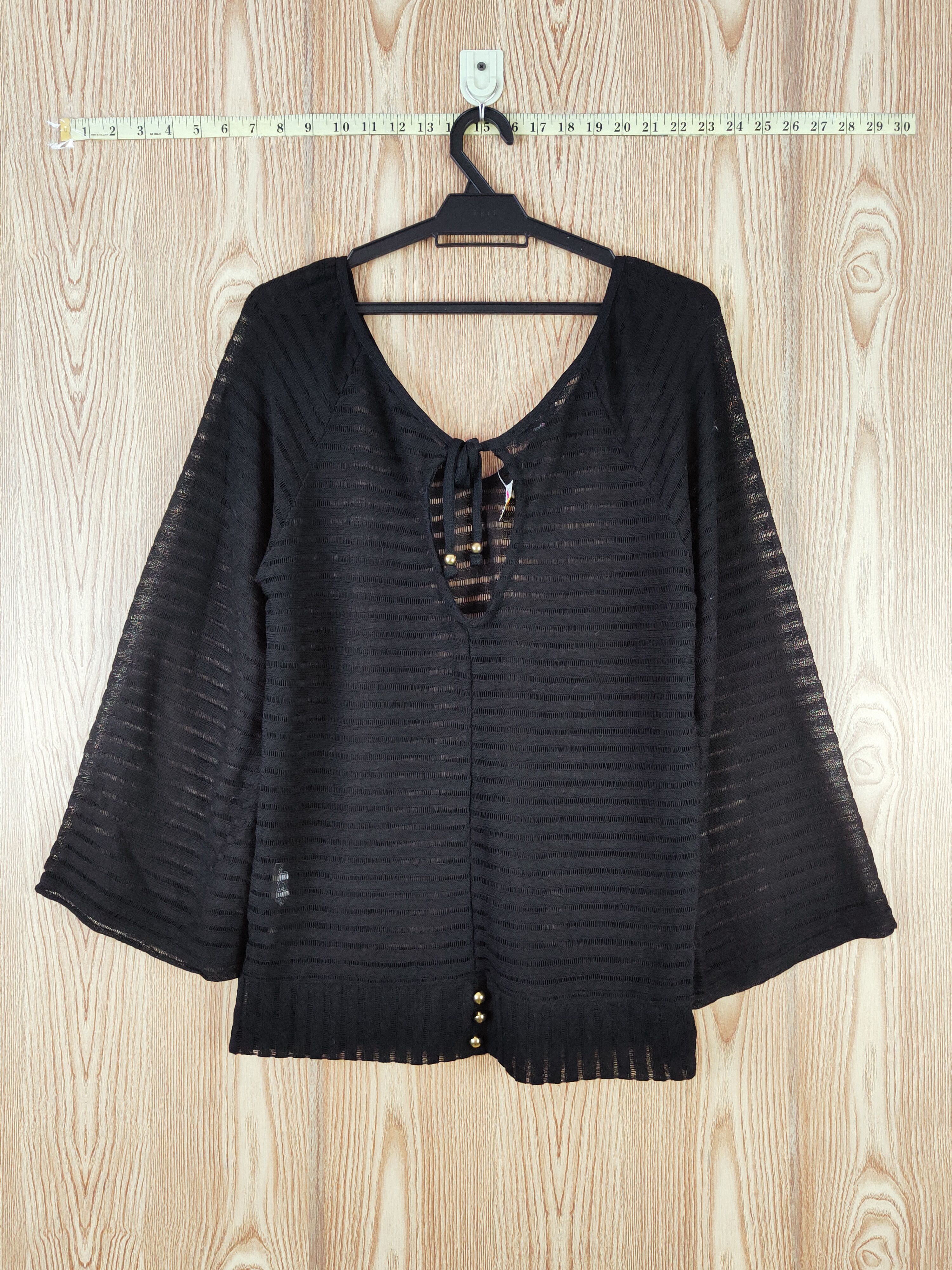 Homespun Knitwear Jinnee Black Crochet Mesh Net Knitwear Blouses #W729 Size M / US 6-8 / IT 42-44 - 7 Thumbnail