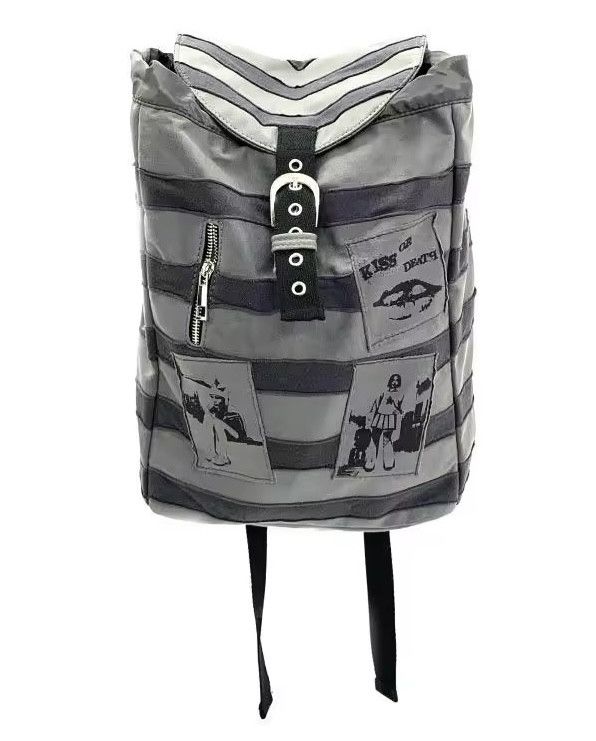 Japanese Brand Kawaii Rabbit Ear Contrast Color Striped Backpack Size ONE SIZE - 5 Thumbnail