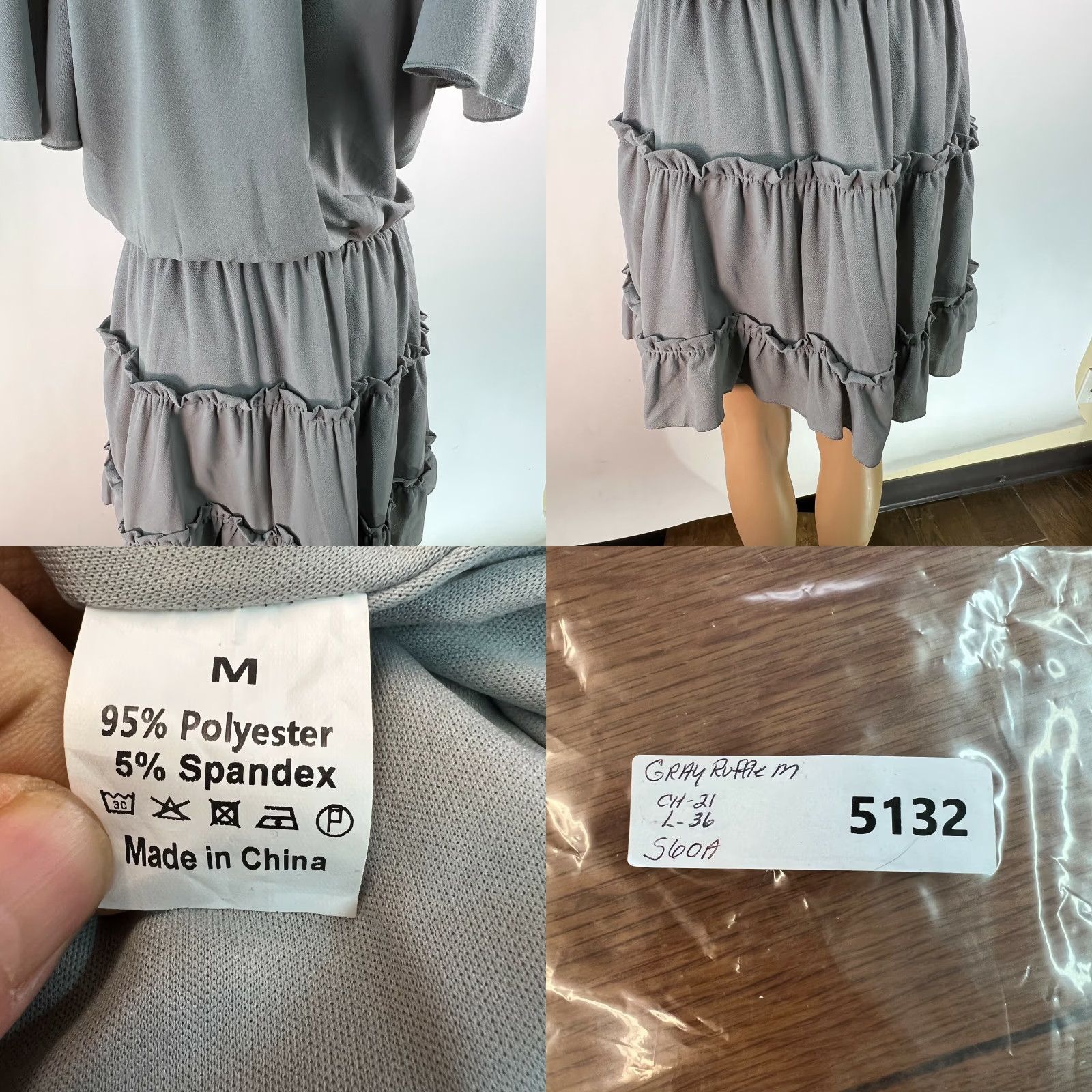 Vintage Womens Flutter Sleeves Tiered V Neck Ruffled Gray Swing Mini Dress Size Medium Size M / US 6-8 / IT 42-44 - 8 Thumbnail