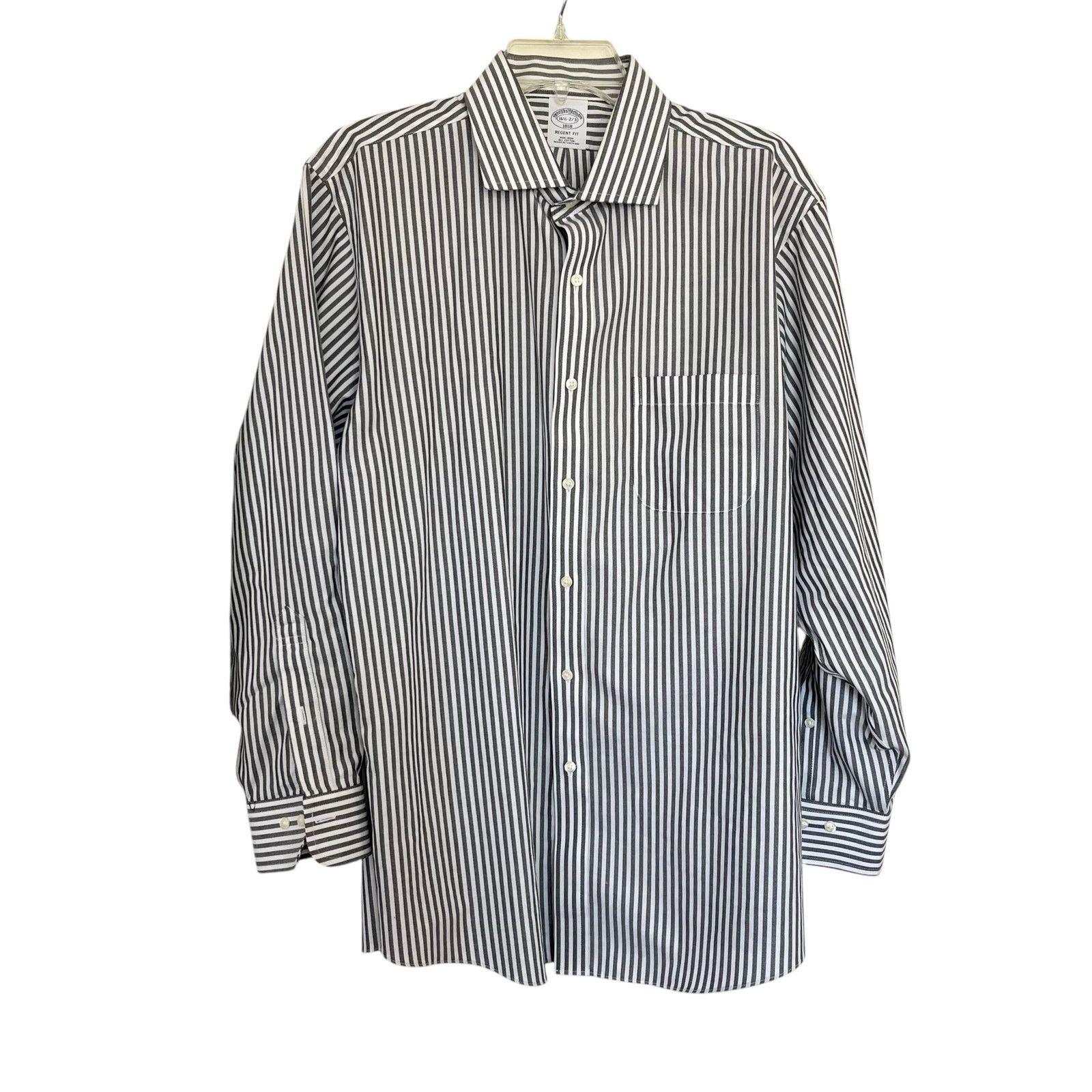 Brooks Brothers Brooks Brothers White Gray Regent Fit Non-Iron Dress Shirt Size US L / EU 52-54 / 3 - 1 Thumbnail