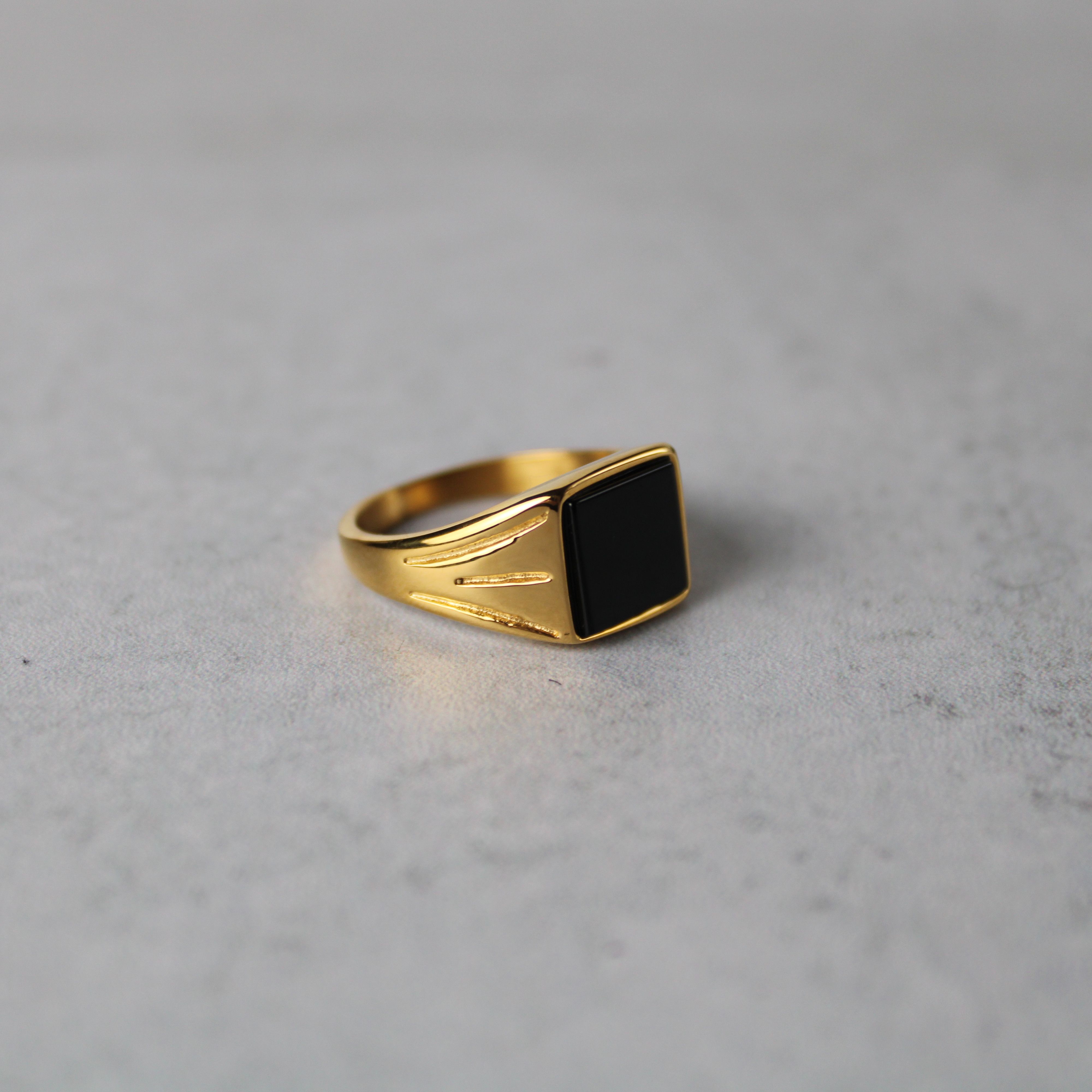 Jewelry Gold Rings Set - Stripe Band, Onyx, Rectangle Signet size 10 Size ONE SIZE - 5 Thumbnail
